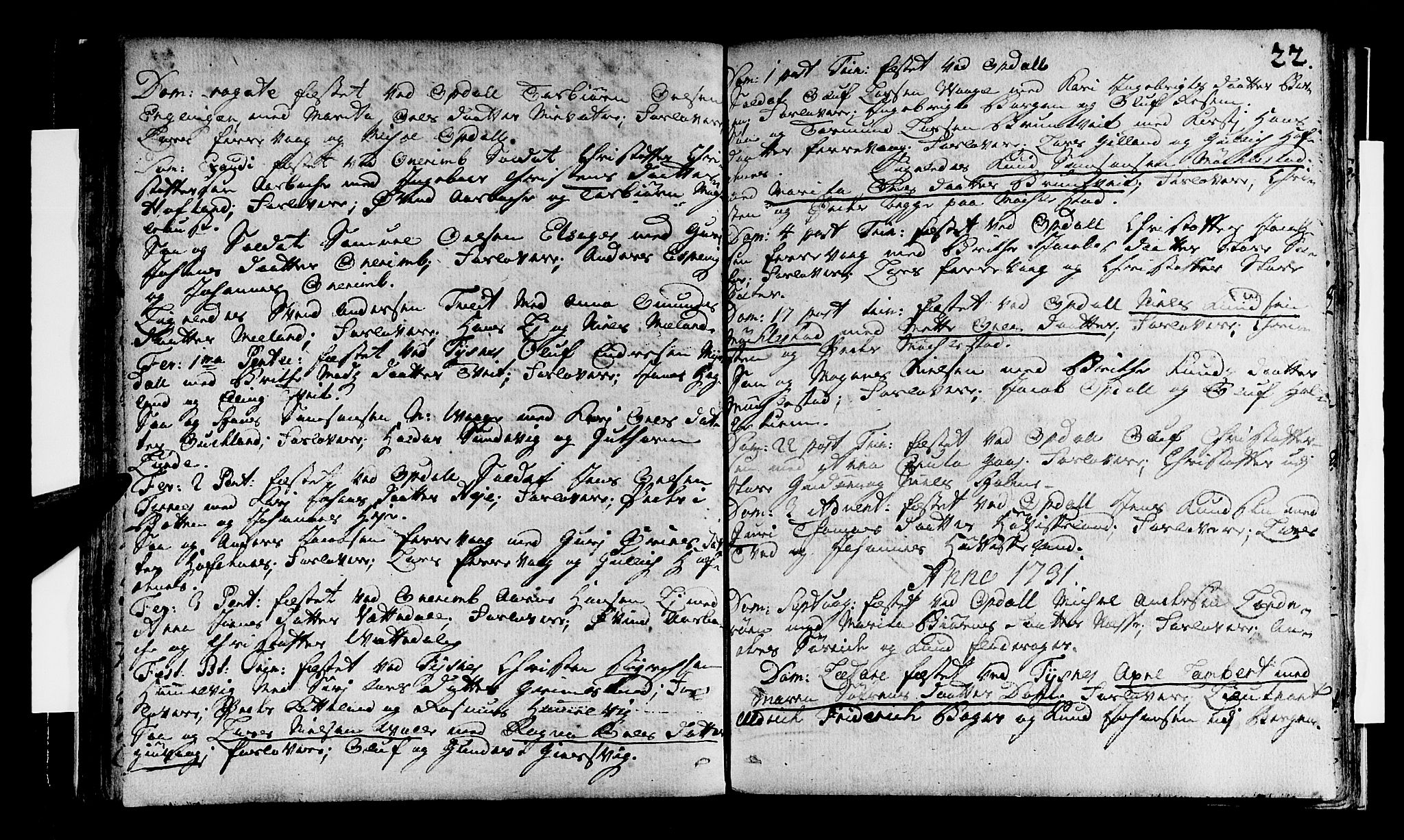 Tysnes sokneprestembete, AV/SAB-A-78601/H/Haa: Parish register (official) no. A 1, 1723-1731, p. 22