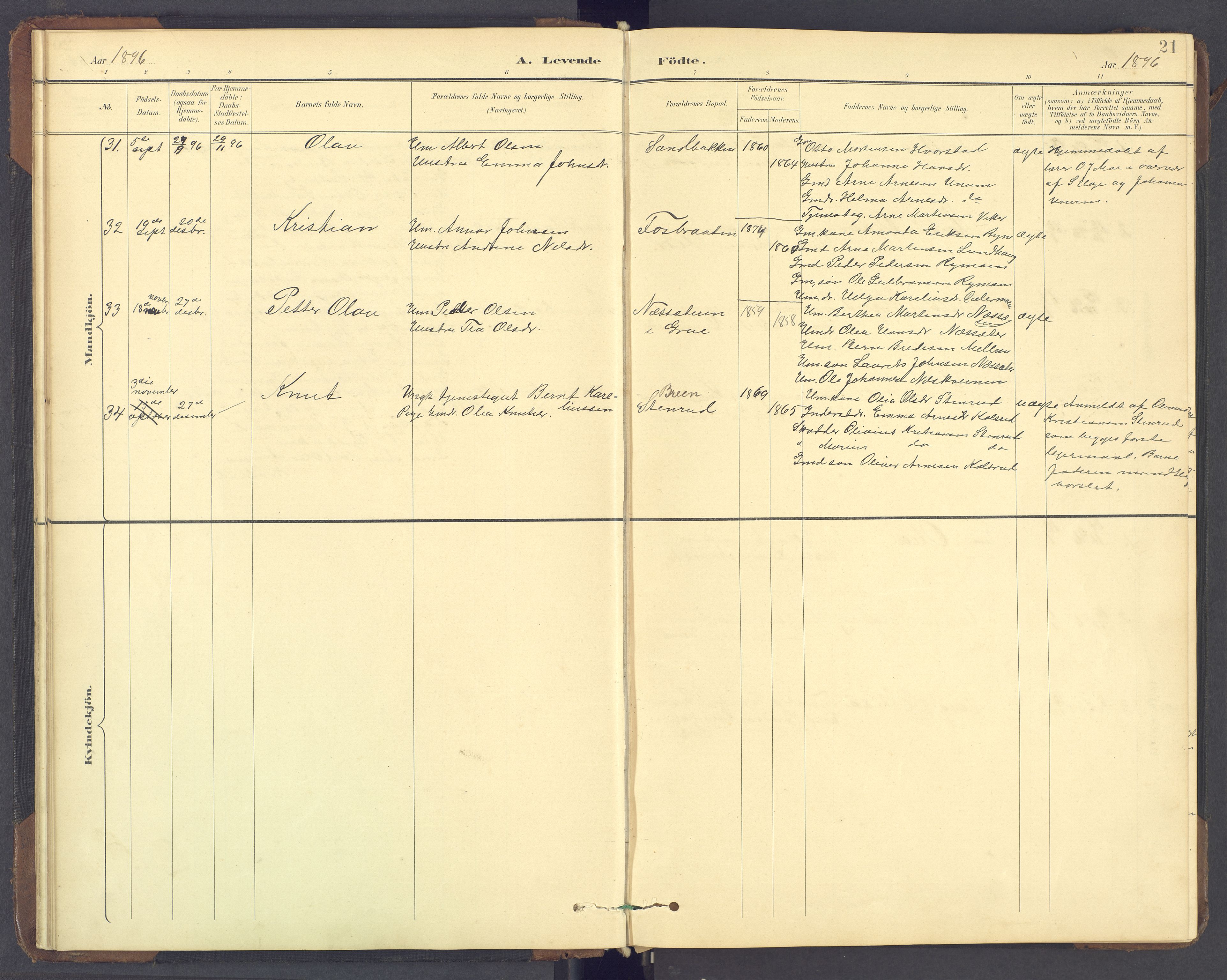 Brandval prestekontor, AV/SAH-PREST-034/H/Ha/Hab/L0002: Parish register (copy) no. 2, 1895-1904, p. 21