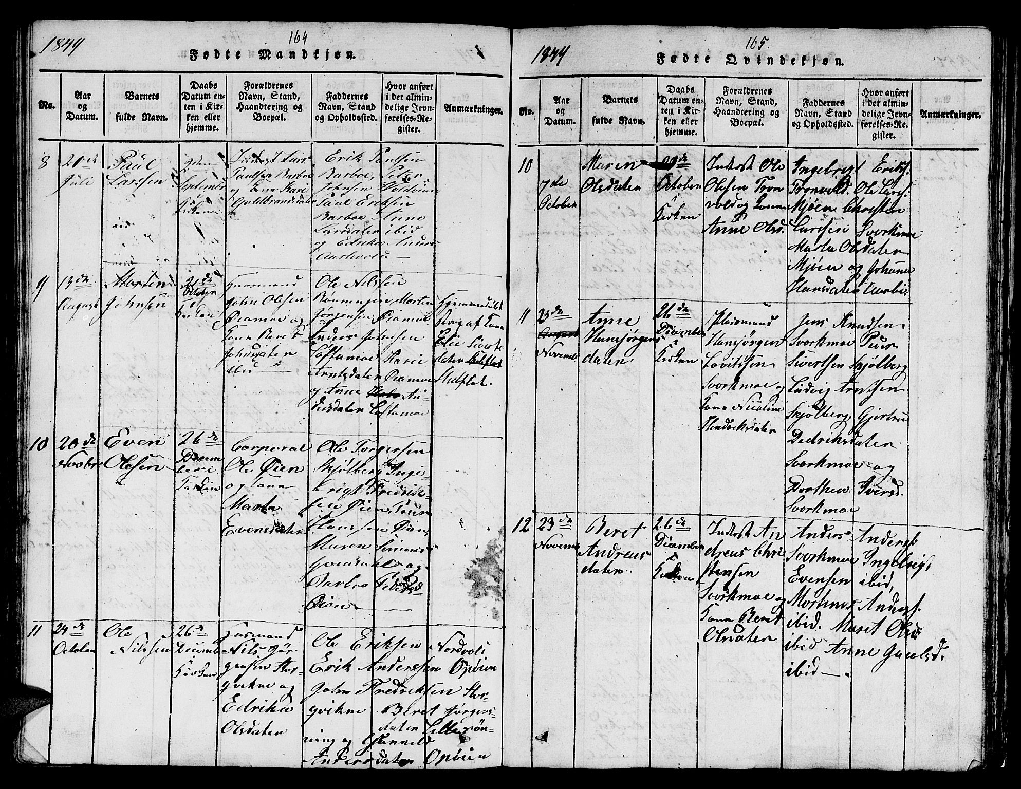Ministerialprotokoller, klokkerbøker og fødselsregistre - Sør-Trøndelag, SAT/A-1456/671/L0842: Parish register (copy) no. 671C01, 1816-1867, p. 164-165
