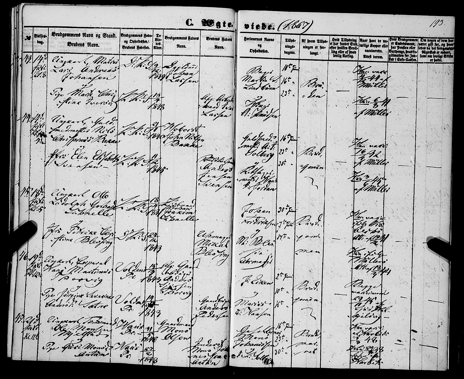 Korskirken sokneprestembete, AV/SAB-A-76101/H/Haa/L0035: Parish register (official) no. D 2, 1852-1867, p. 193