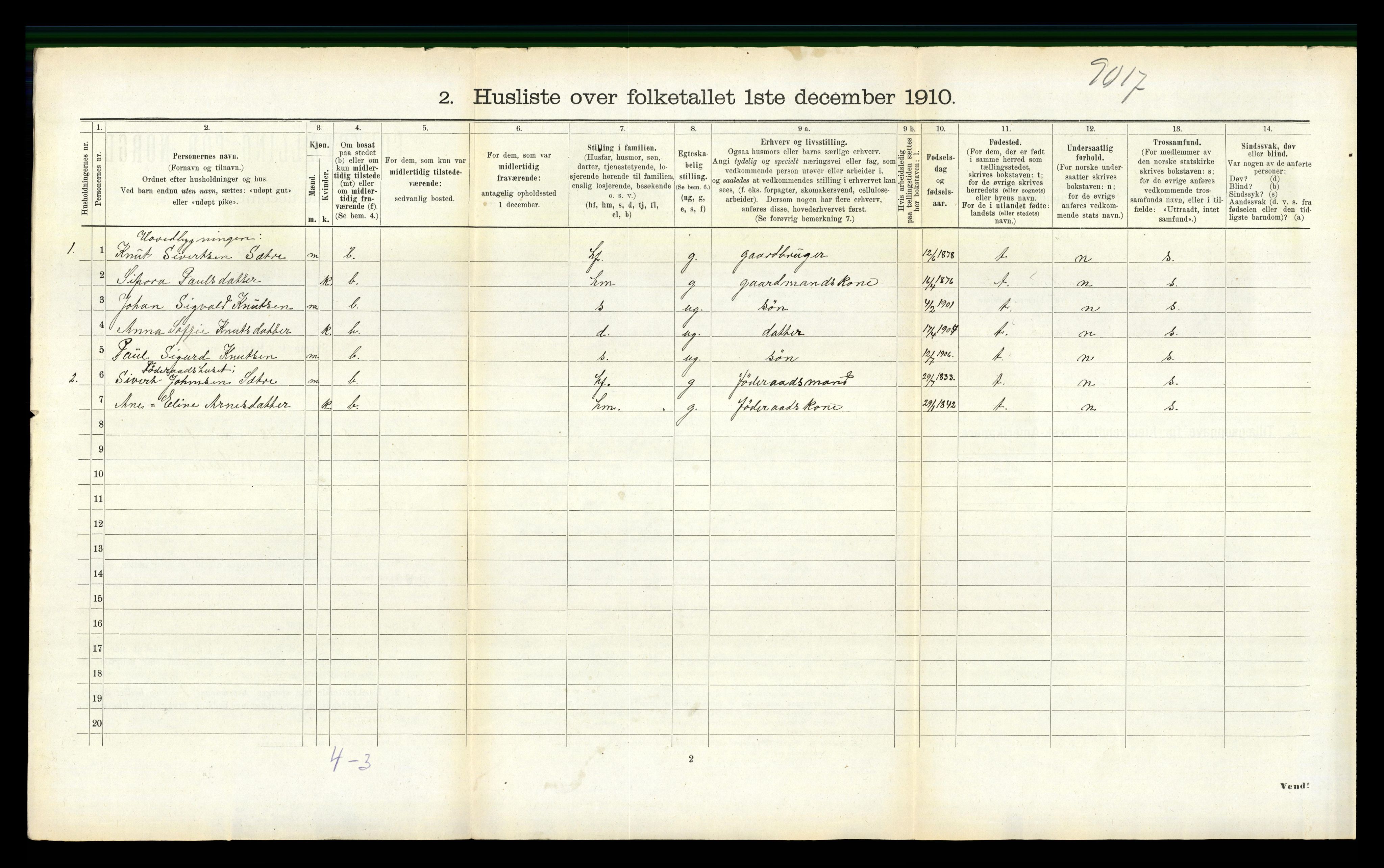 RA, 1910 census for Vanylven, 1910, p. 808