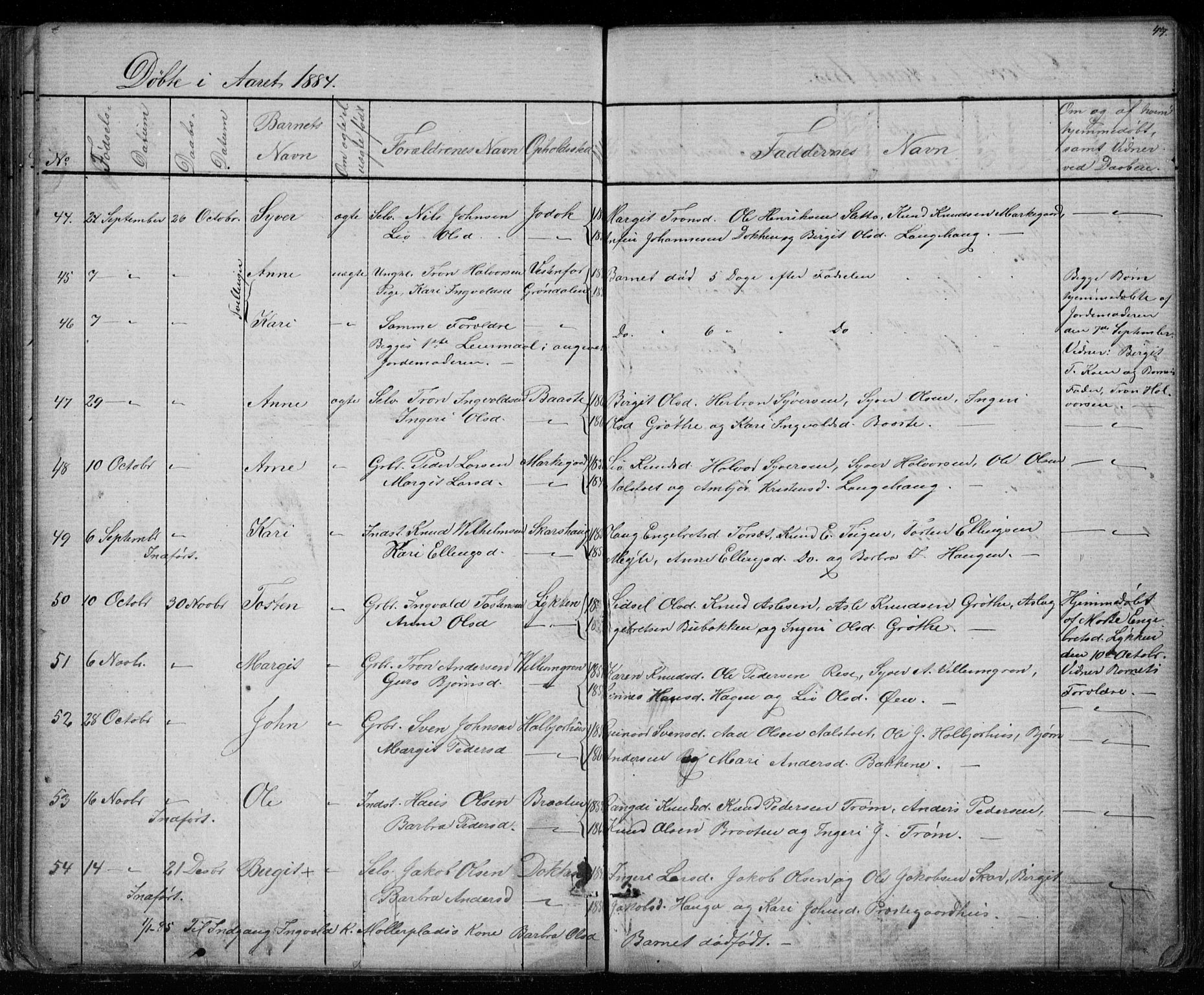 Gol kirkebøker, AV/SAKO-A-226/G/Gb/L0005: Parish register (copy) no. II 5, 1875-1891, p. 44