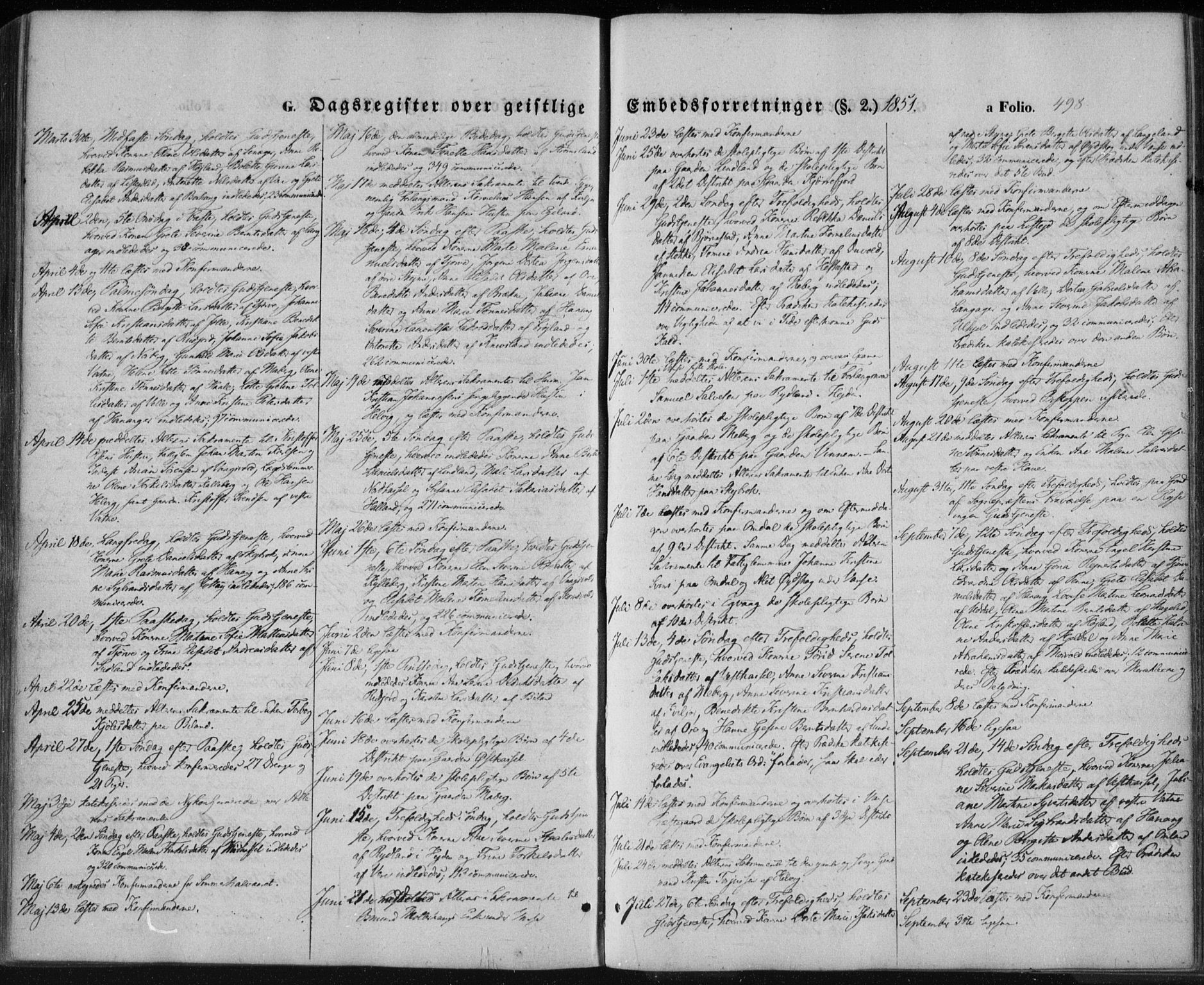 Lista sokneprestkontor, AV/SAK-1111-0027/F/Fa/L0010: Parish register (official) no. A 10, 1846-1861, p. 498