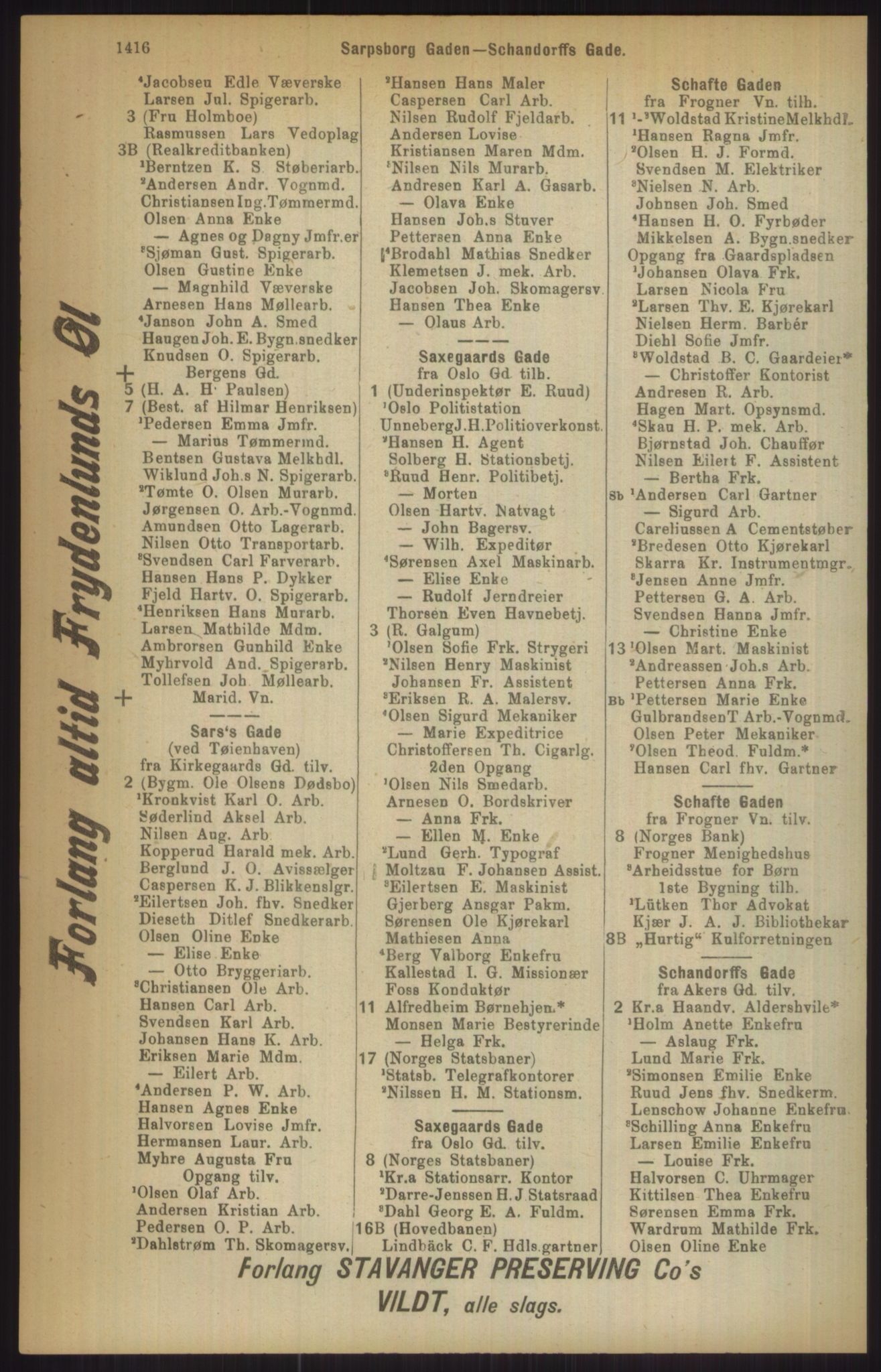 Kristiania/Oslo adressebok, PUBL/-, 1911, p. 1416