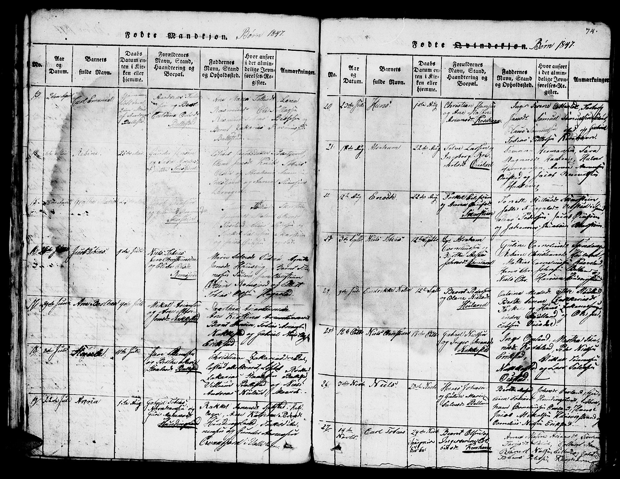 Lyngdal sokneprestkontor, AV/SAK-1111-0029/F/Fb/Fba/L0001: Parish register (copy) no. B 1, 1816-1876, p. 75