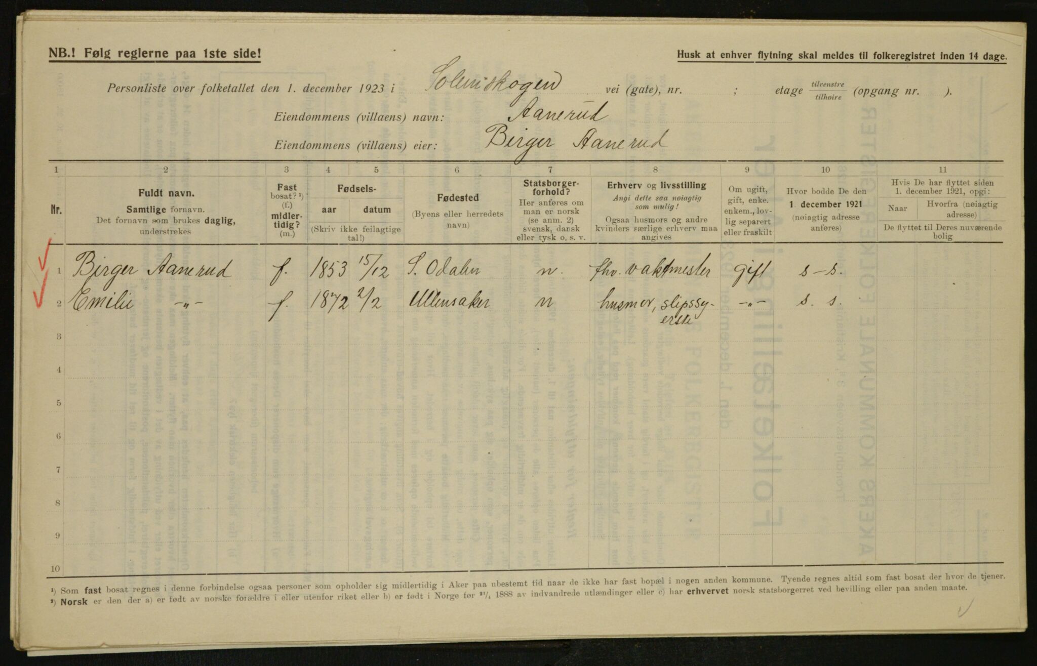 , Municipal Census 1923 for Aker, 1923, p. 31105