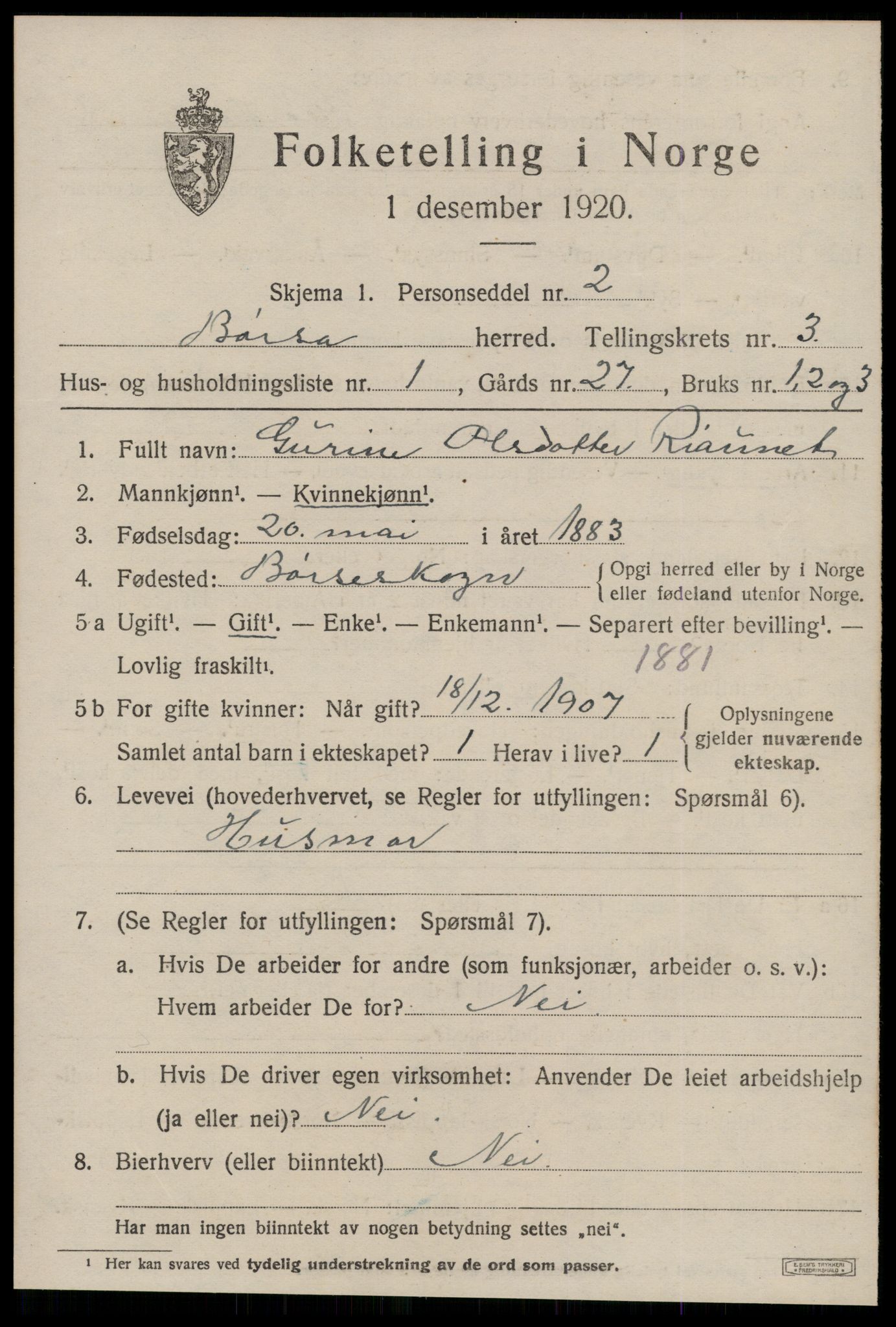 SAT, 1920 census for Børsa, 1920, p. 1645