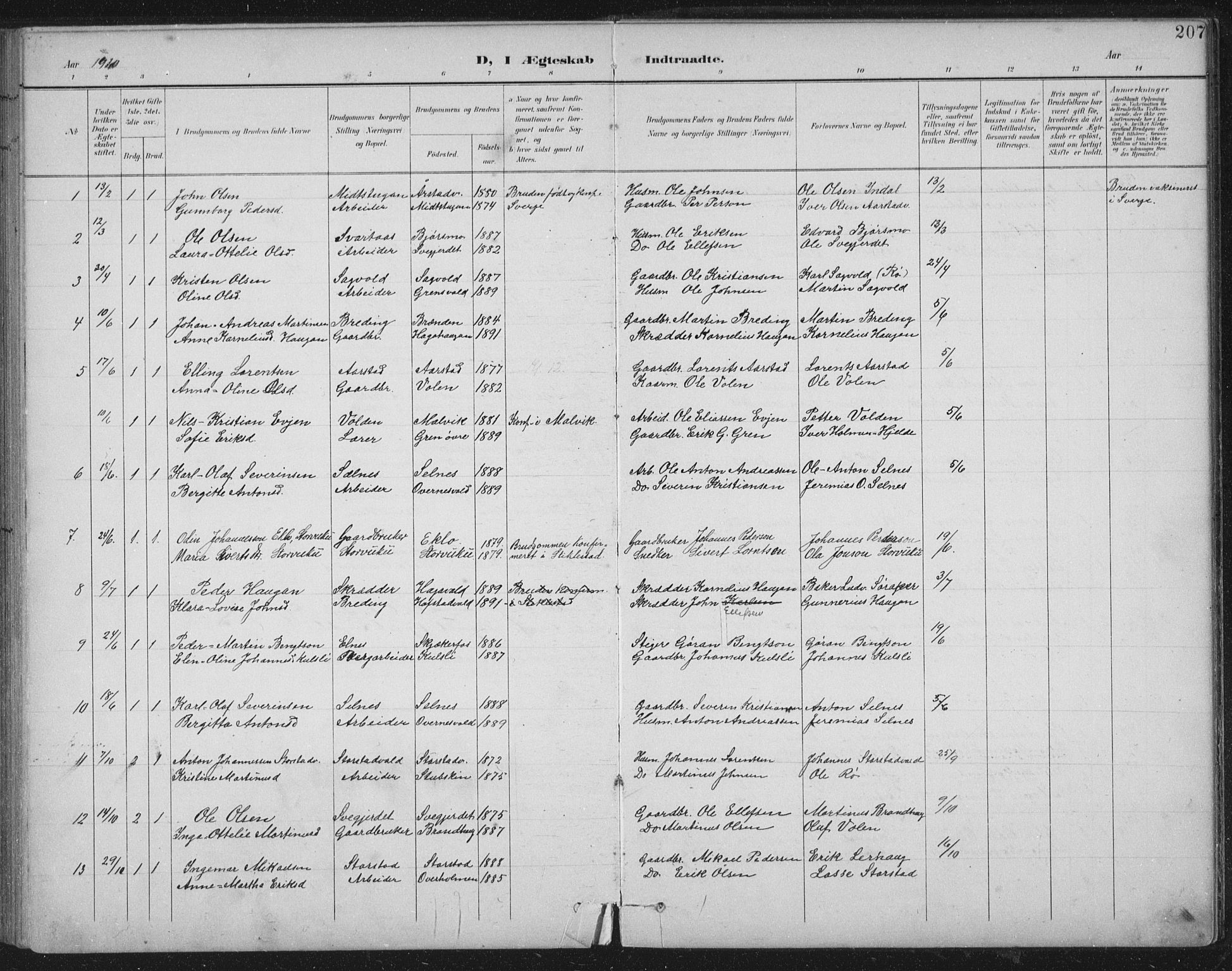 Ministerialprotokoller, klokkerbøker og fødselsregistre - Nord-Trøndelag, SAT/A-1458/724/L0269: Parish register (copy) no. 724C05, 1899-1920, p. 207