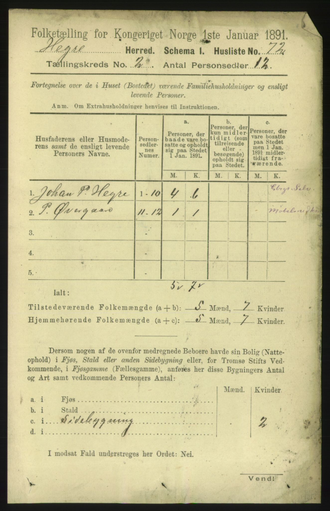 RA, 1891 census for 1712 Hegra, 1891, p. 495