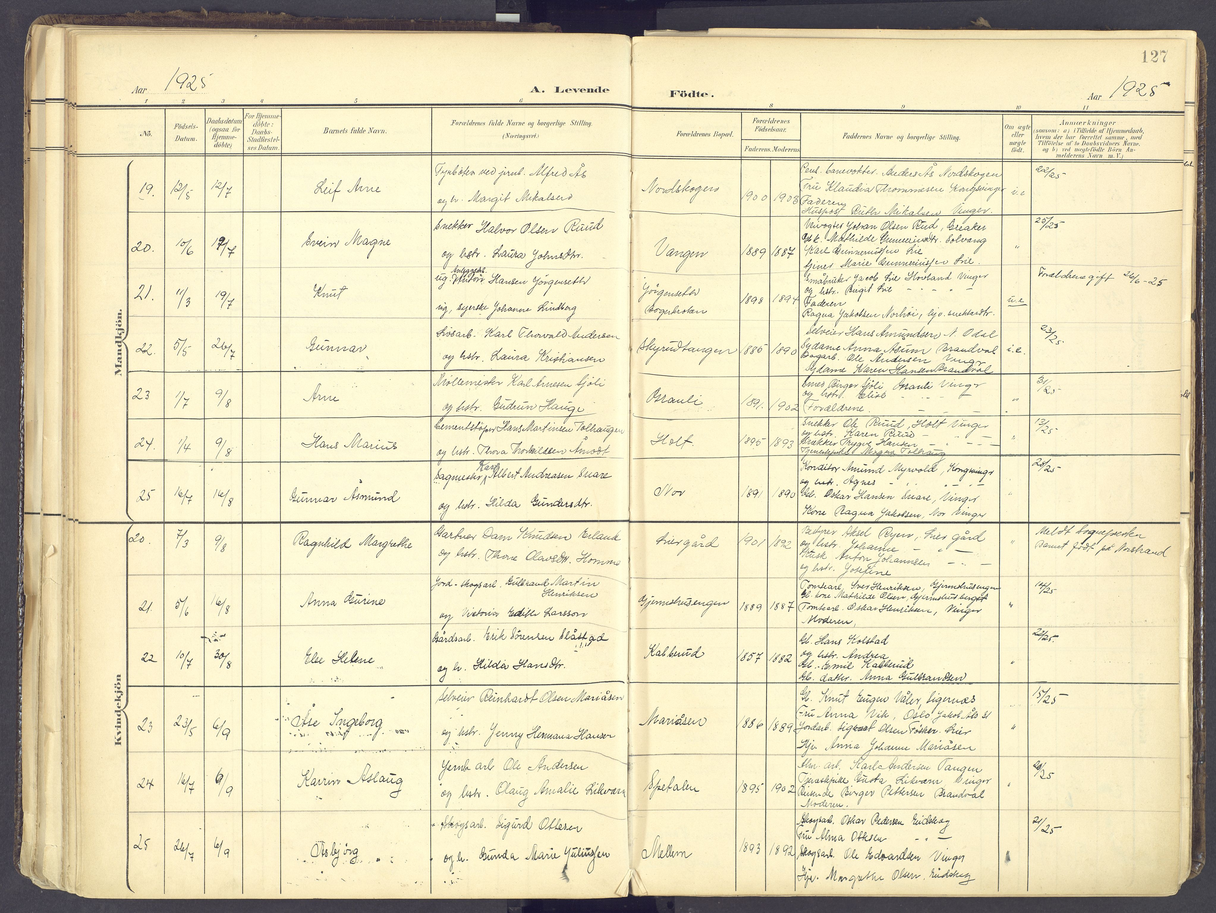 Vinger prestekontor, AV/SAH-PREST-024/H/Ha/Haa/L0017: Parish register (official) no. 17, 1901-1927, p. 127