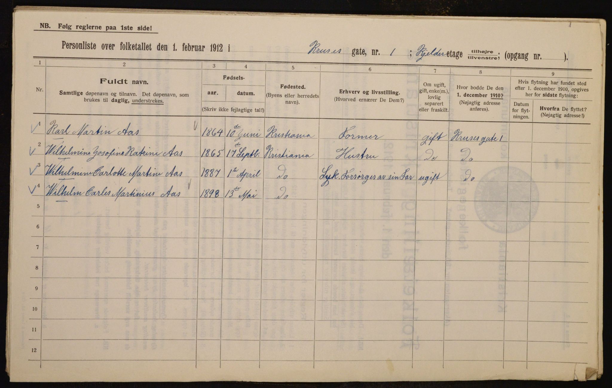 OBA, Municipal Census 1912 for Kristiania, 1912, p. 55203