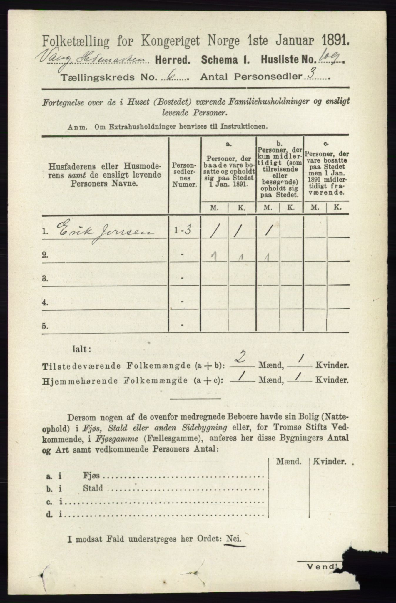 RA, 1891 census for 0414 Vang, 1891, p. 4278