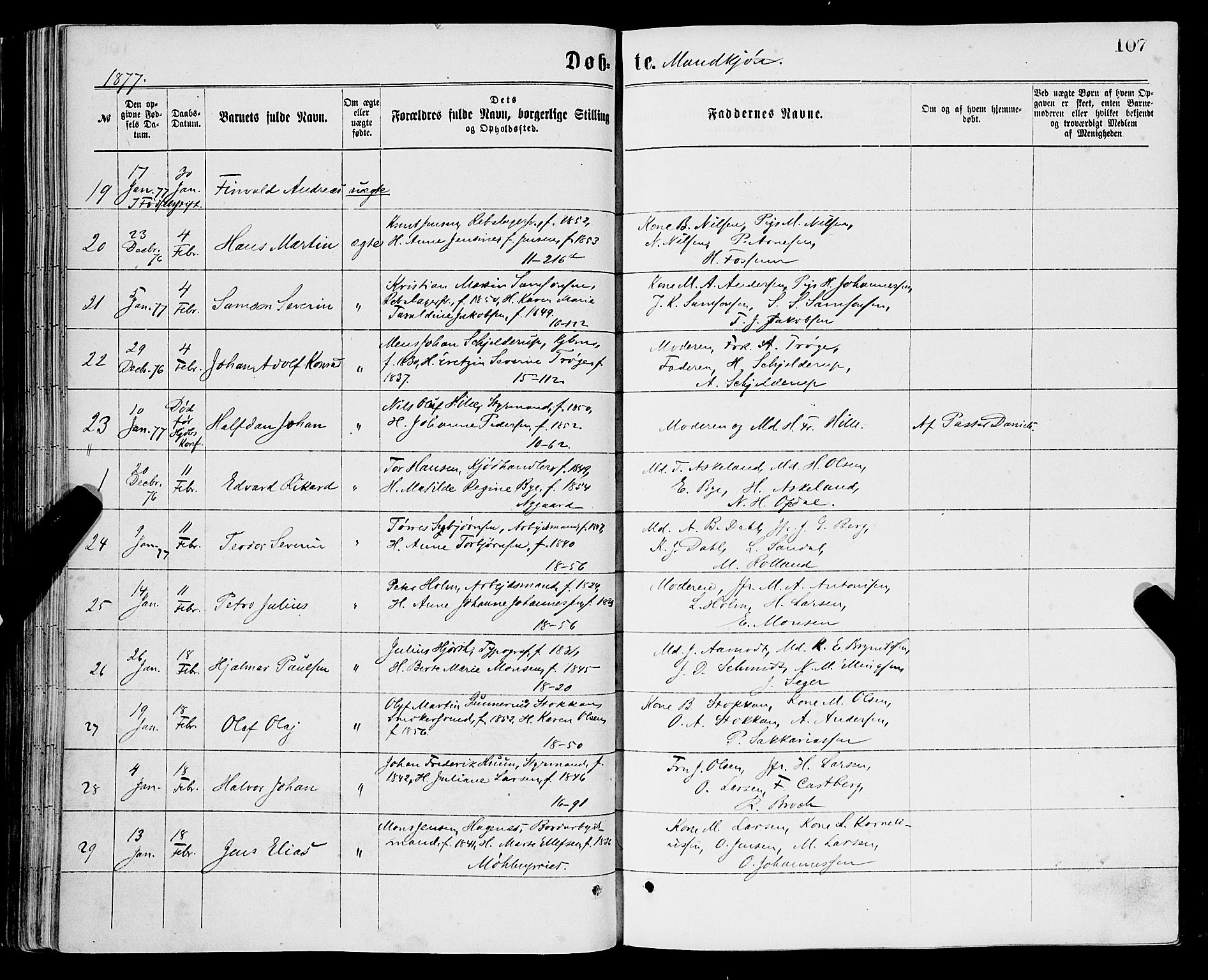 Domkirken sokneprestembete, AV/SAB-A-74801/H/Haa/L0022: Parish register (official) no. B 5, 1872-1878, p. 107