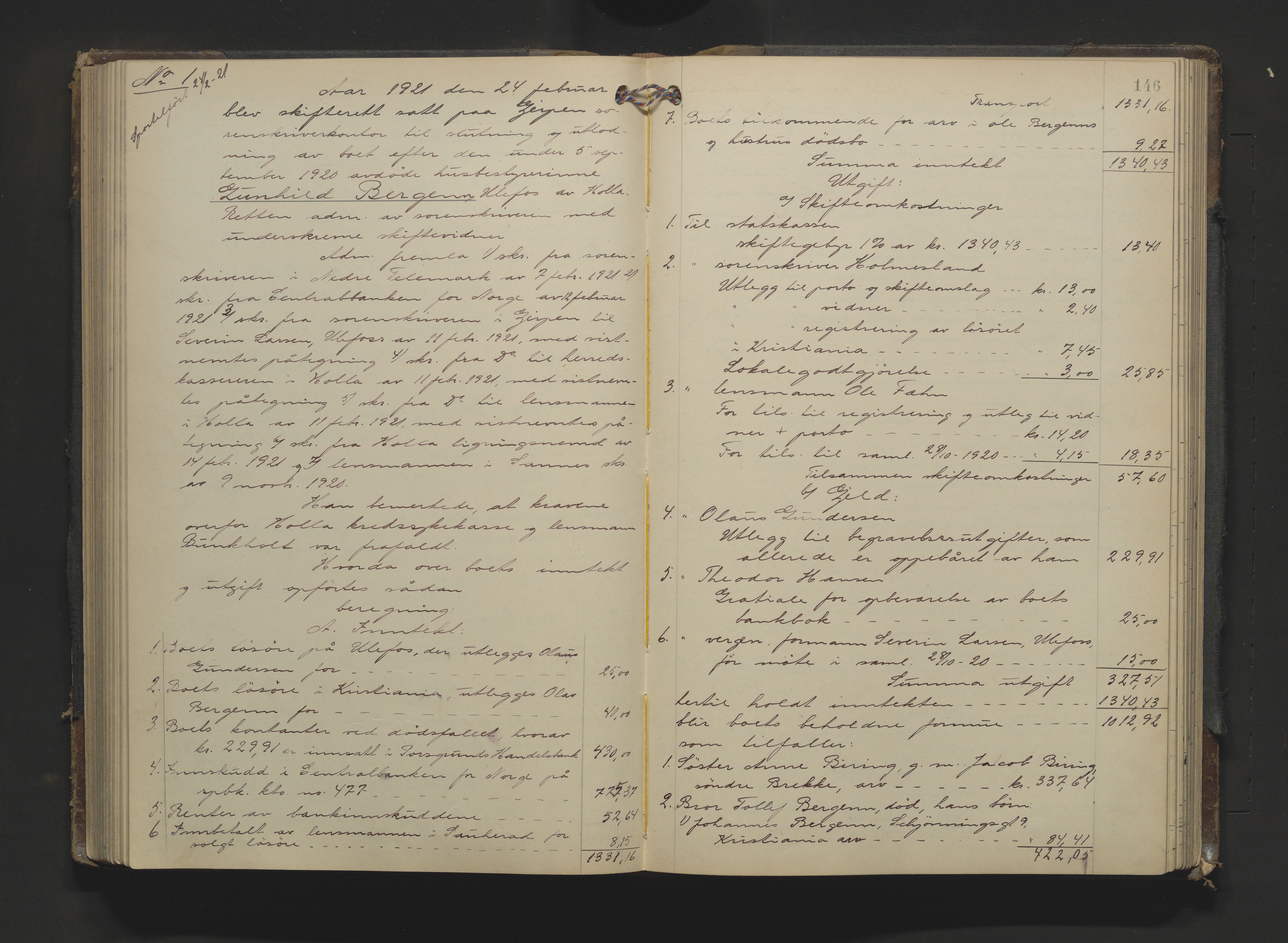 Gjerpen sorenskriveri, SAKO/A-216/H/Hb/Hbc/Hbca/L0005: Skifteutlodningsprotokoll, Sorenskriveriet, 1916-1924, p. 145b-146a