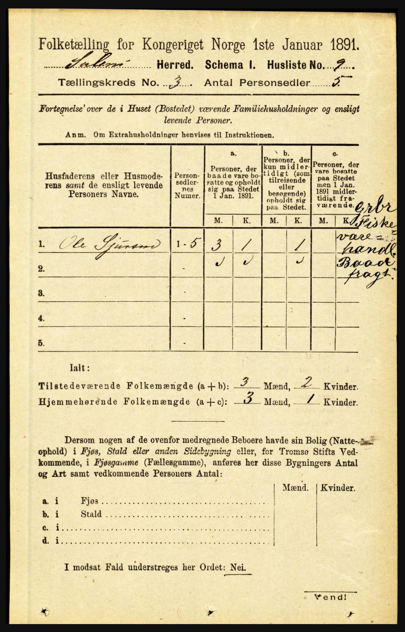 RA, 1891 census for 1412 Solund, 1891, p. 1091