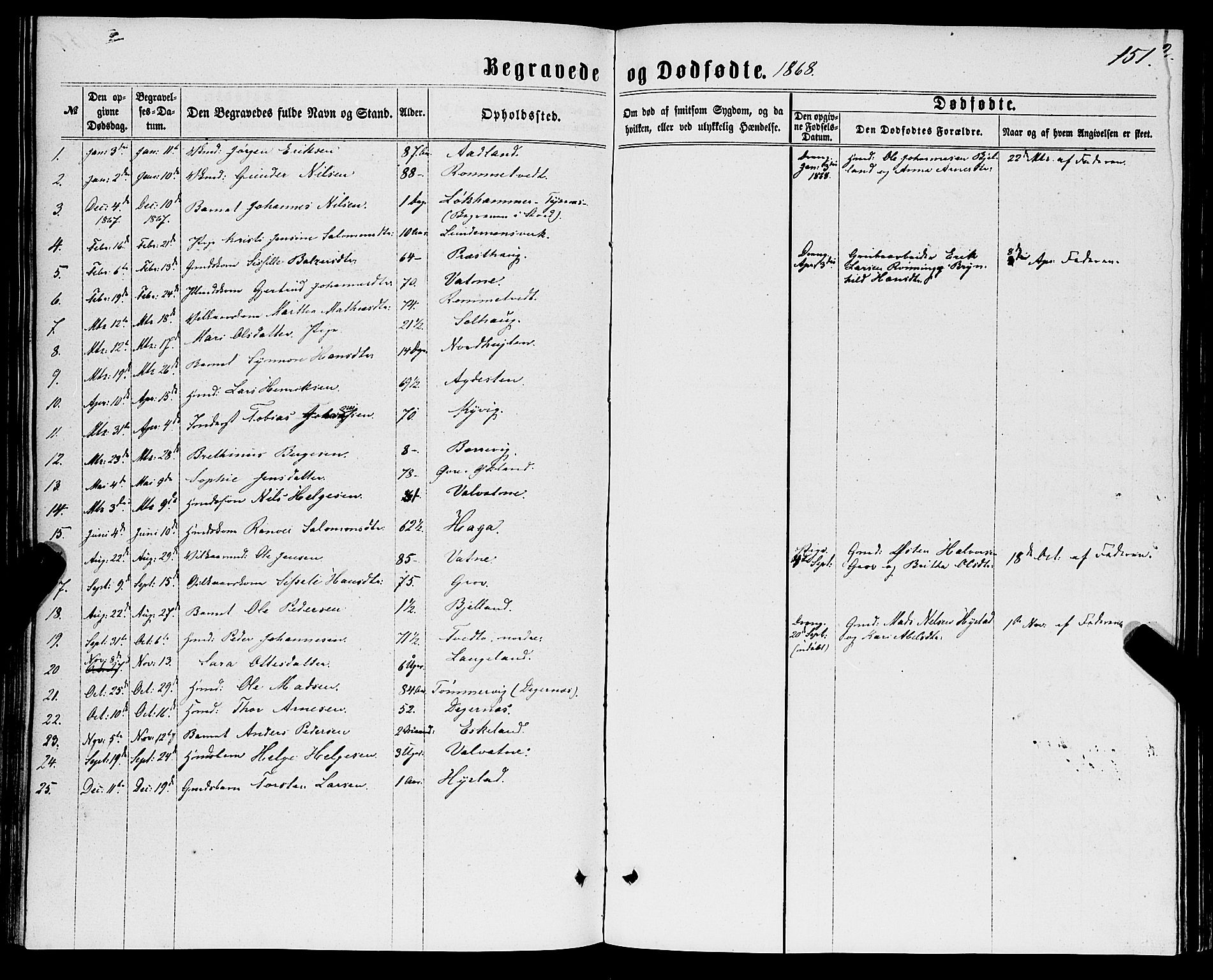 Stord sokneprestembete, AV/SAB-A-78201/H/Haa: Parish register (official) no. B 1, 1862-1877, p. 151