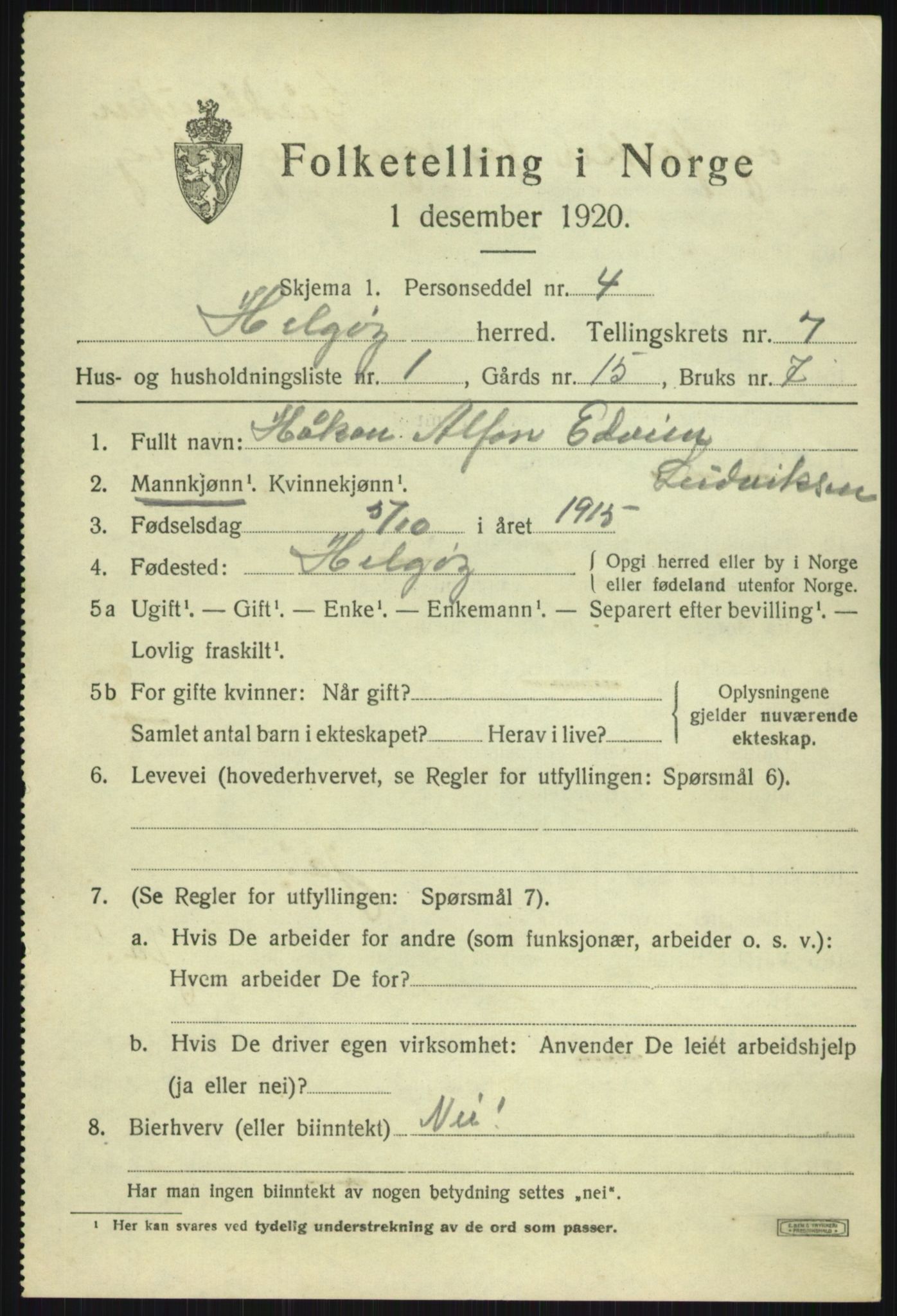 SATØ, 1920 census for Helgøy, 1920, p. 2541