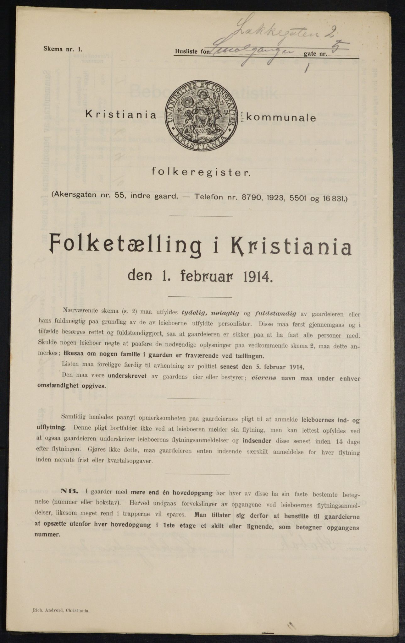 OBA, Municipal Census 1914 for Kristiania, 1914, p. 55206