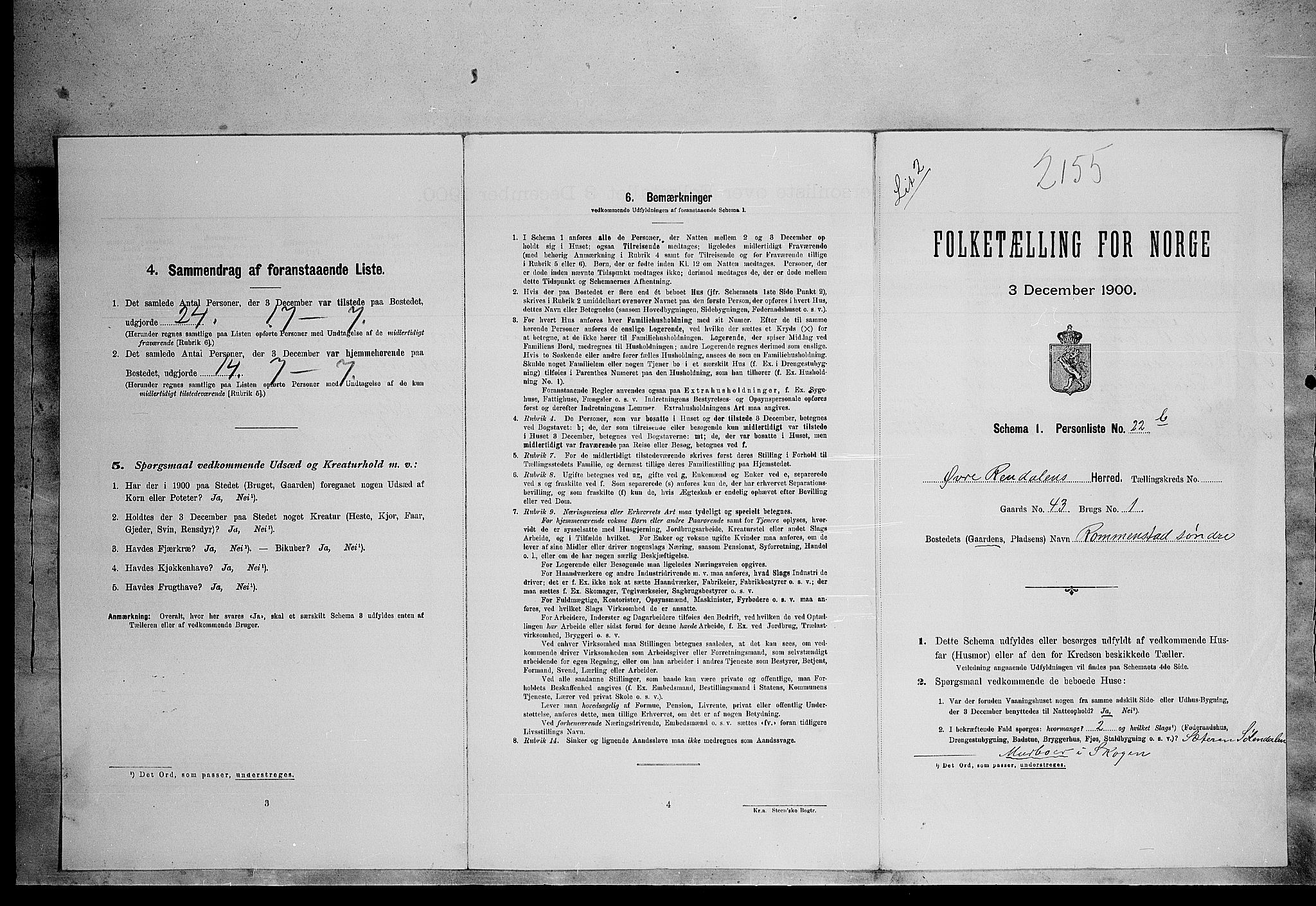 SAH, 1900 census for Øvre Rendal, 1900, p. 414