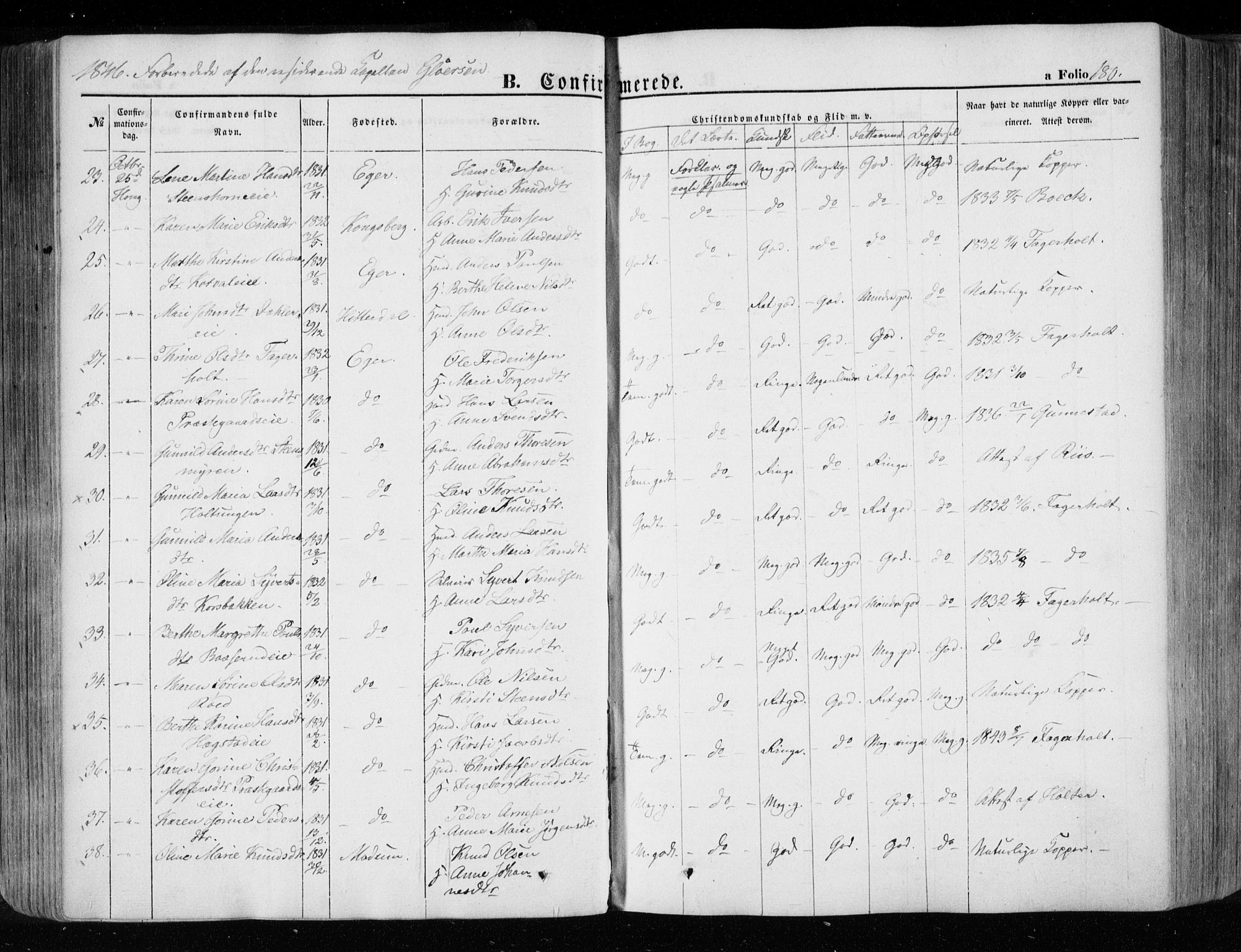 Eiker kirkebøker, SAKO/A-4/F/Fa/L0014: Parish register (official) no. I 14, 1846-1854, p. 180