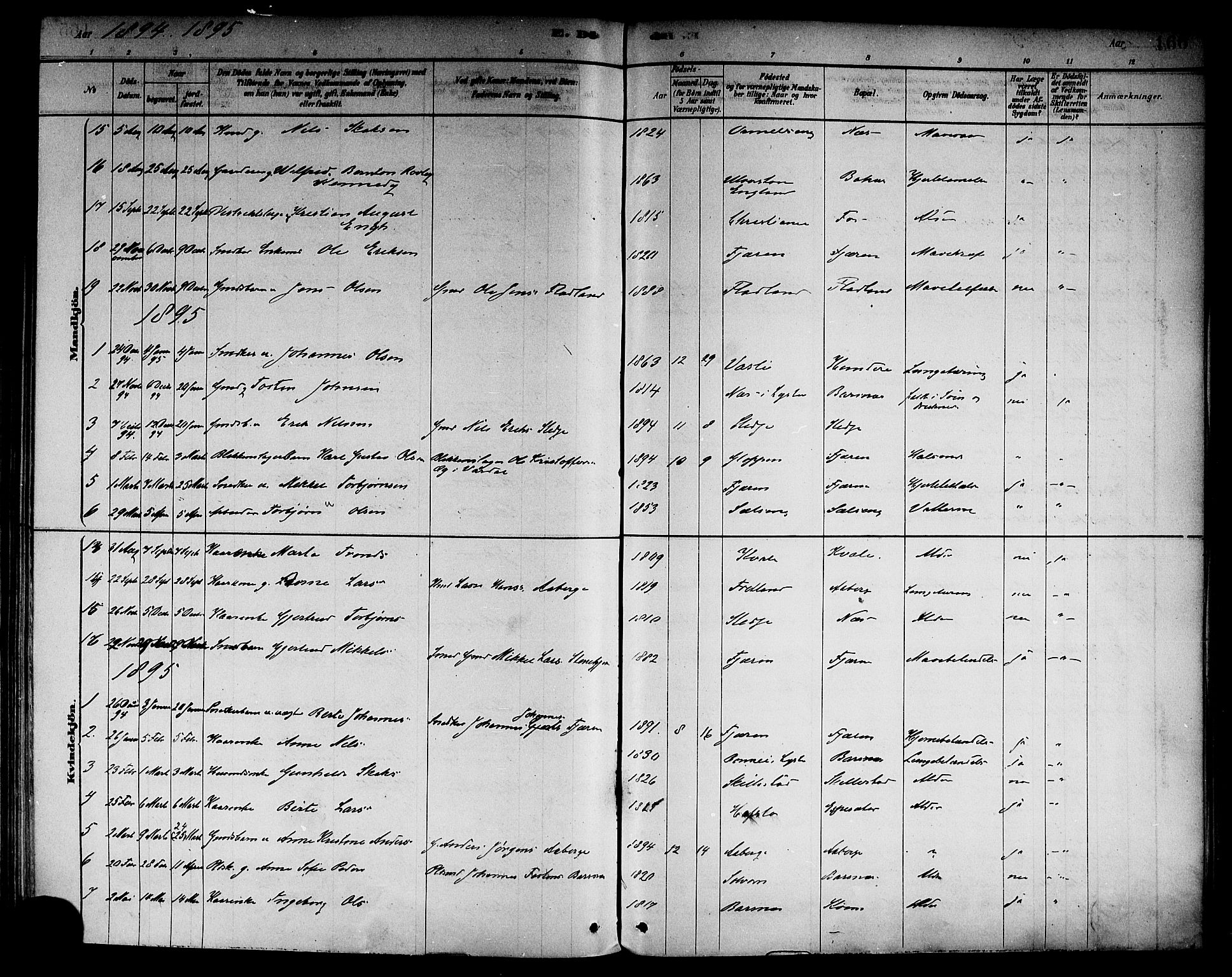 Sogndal sokneprestembete, AV/SAB-A-81301/H/Haa/Haab/L0001: Parish register (official) no. B 1, 1878-1899, p. 166