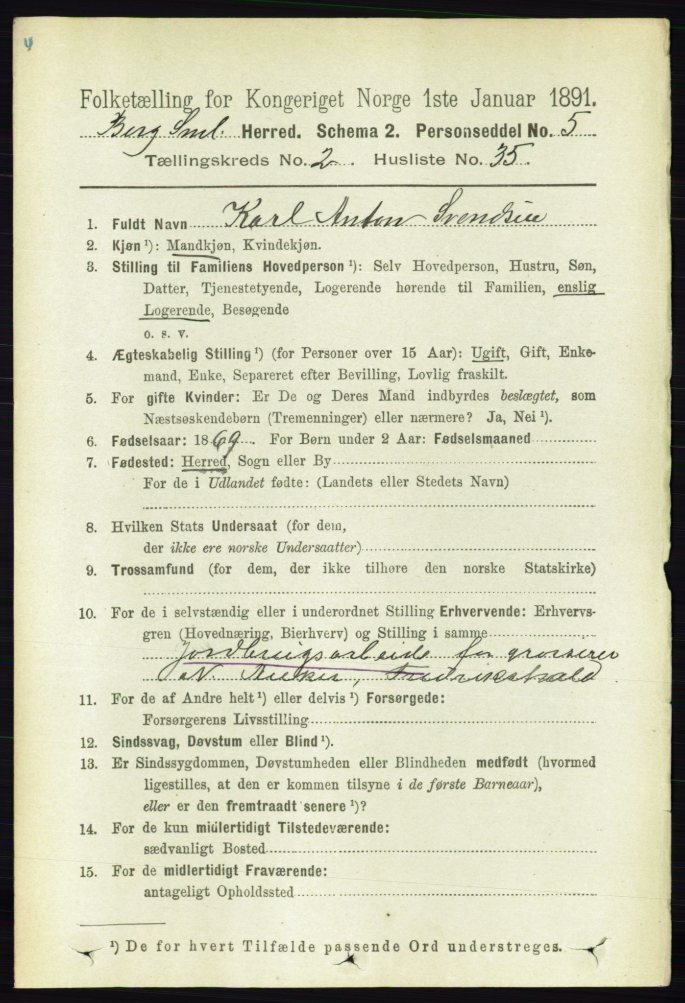 RA, 1891 census for 0116 Berg, 1891, p. 1219