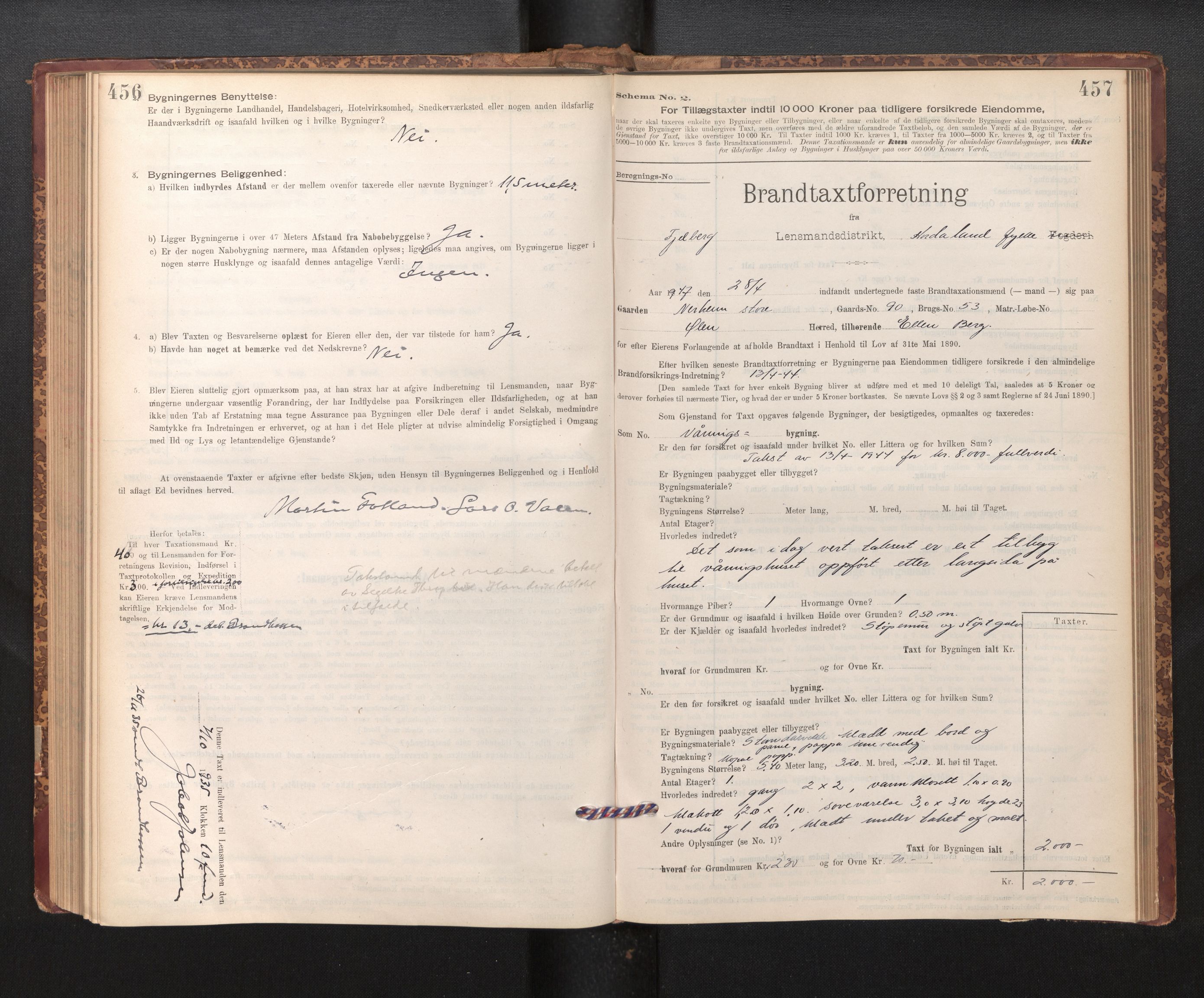 Lensmannen i Fjelberg, SAB/A-32101/0012/L0007: Branntakstprotokoll, skjematakst, 1895-1949, p. 456-457