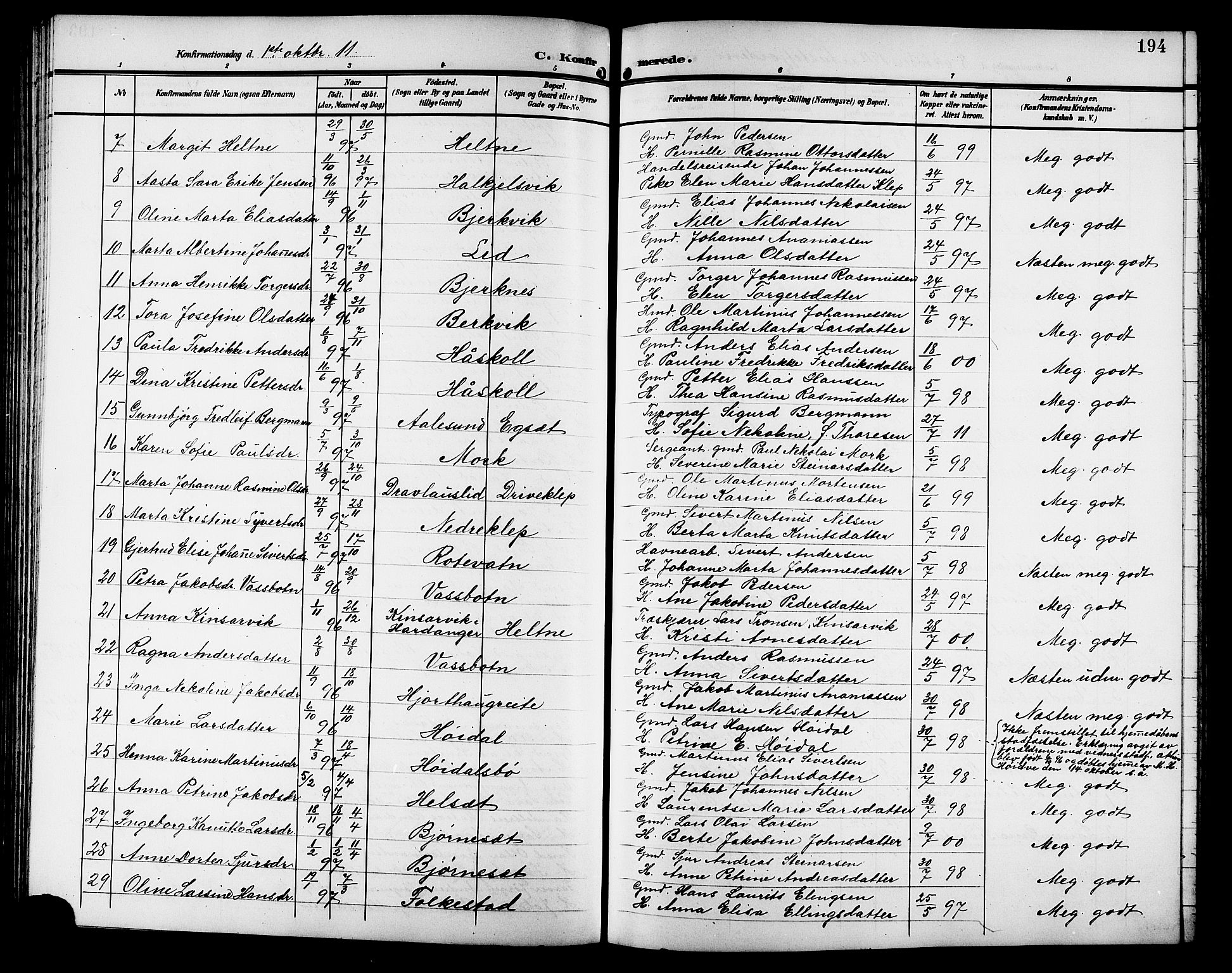 Ministerialprotokoller, klokkerbøker og fødselsregistre - Møre og Romsdal, SAT/A-1454/511/L0159: Parish register (copy) no. 511C05, 1902-1920, p. 194