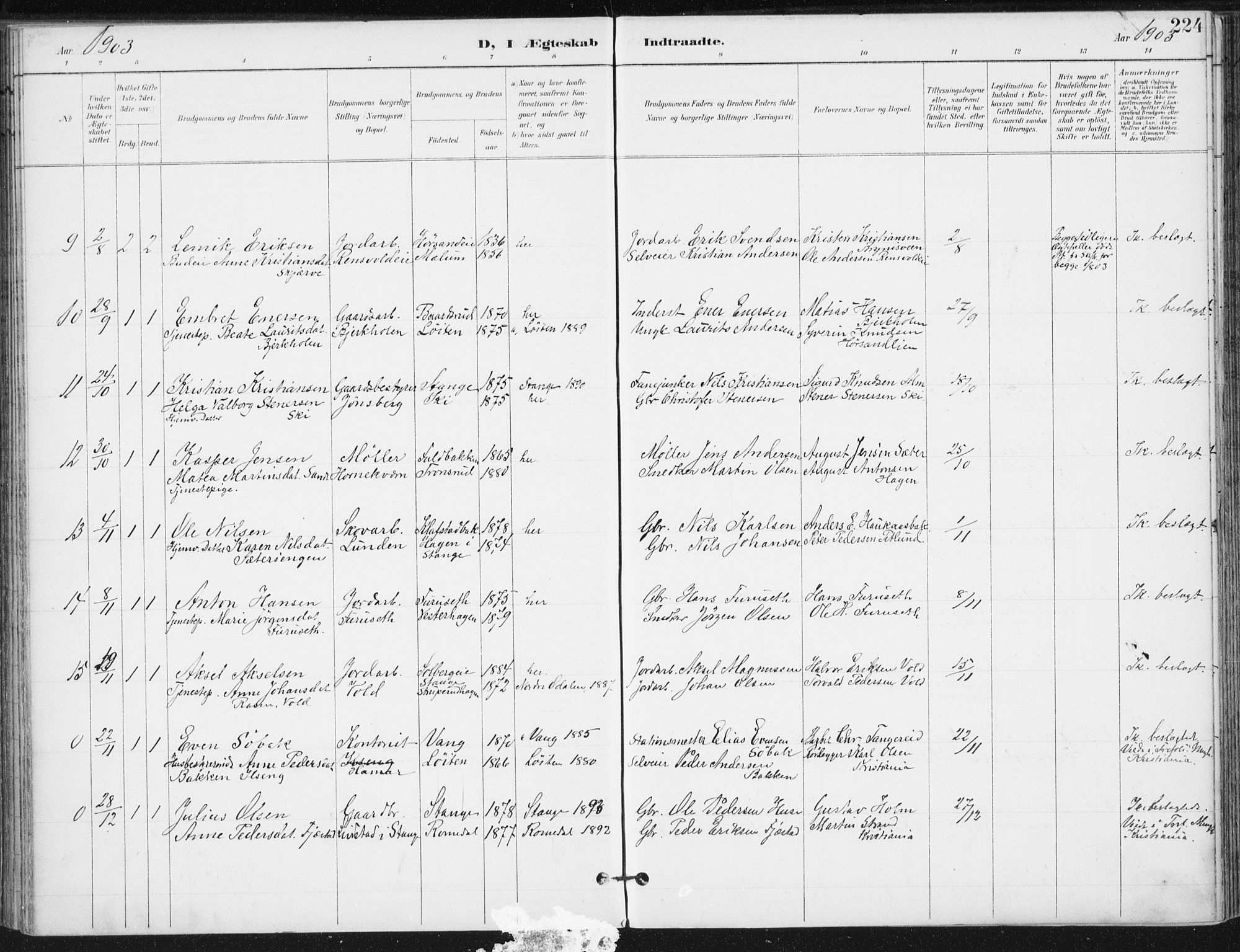 Romedal prestekontor, SAH/PREST-004/K/L0011: Parish register (official) no. 11, 1896-1912, p. 224
