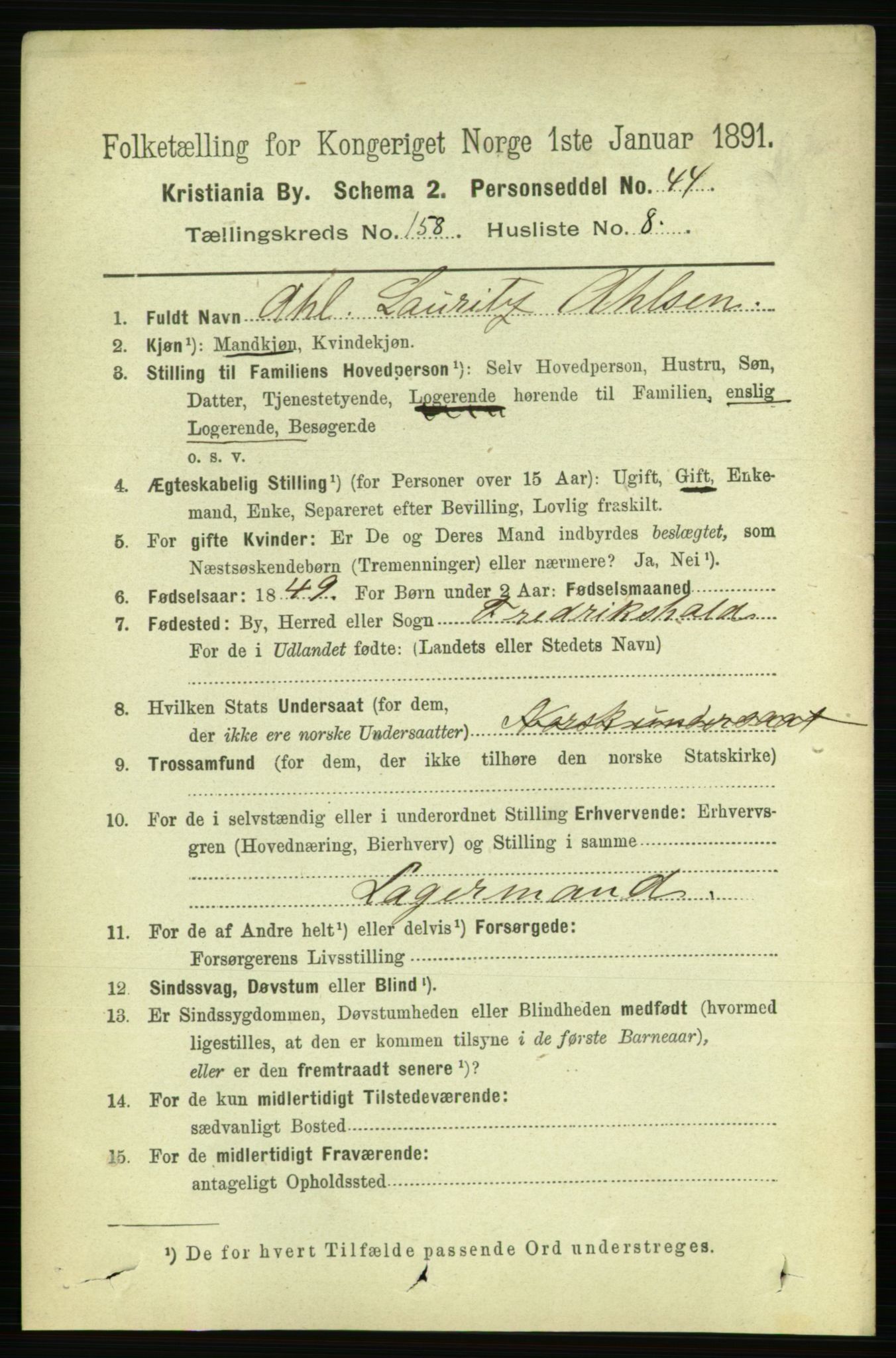 RA, 1891 census for 0301 Kristiania, 1891, p. 89957