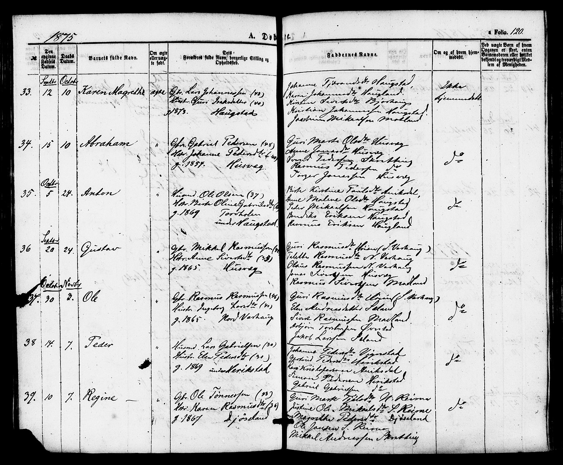 Hå sokneprestkontor, SAST/A-101801/001/30BA/L0009: Parish register (official) no. A 8, 1855-1878, p. 120