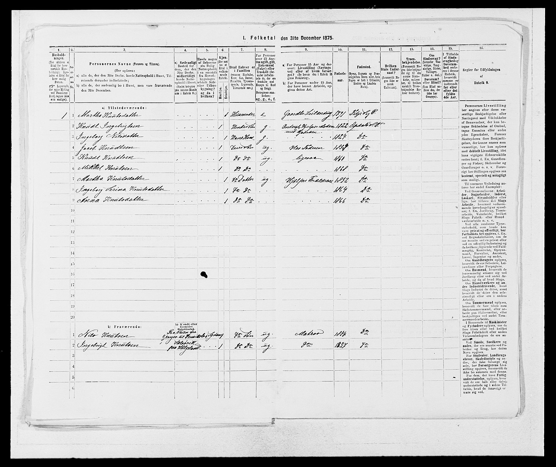 SAB, 1875 census for 1223P Tysnes, 1875, p. 417