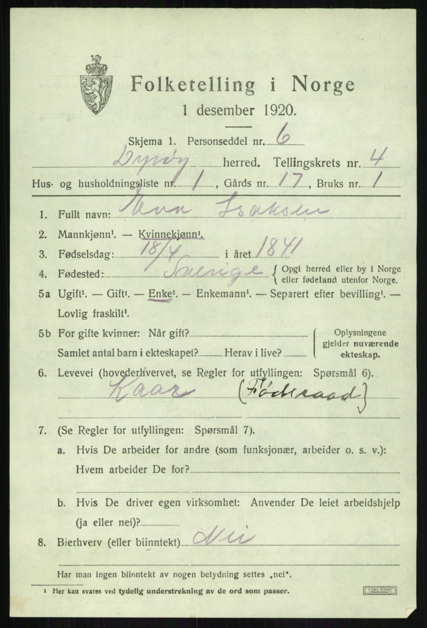 SATØ, 1920 census for Dyrøy, 1920, p. 2195