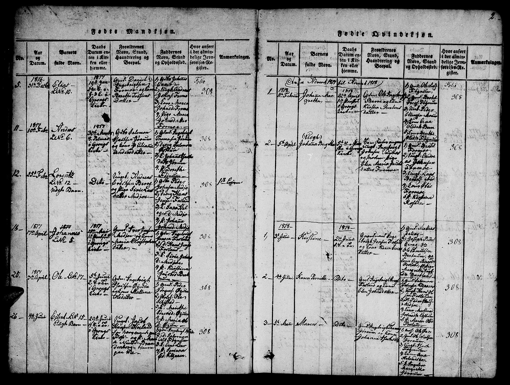 Ministerialprotokoller, klokkerbøker og fødselsregistre - Nord-Trøndelag, AV/SAT-A-1458/758/L0521: Parish register (copy) no. 758C01, 1816-1825, p. 2