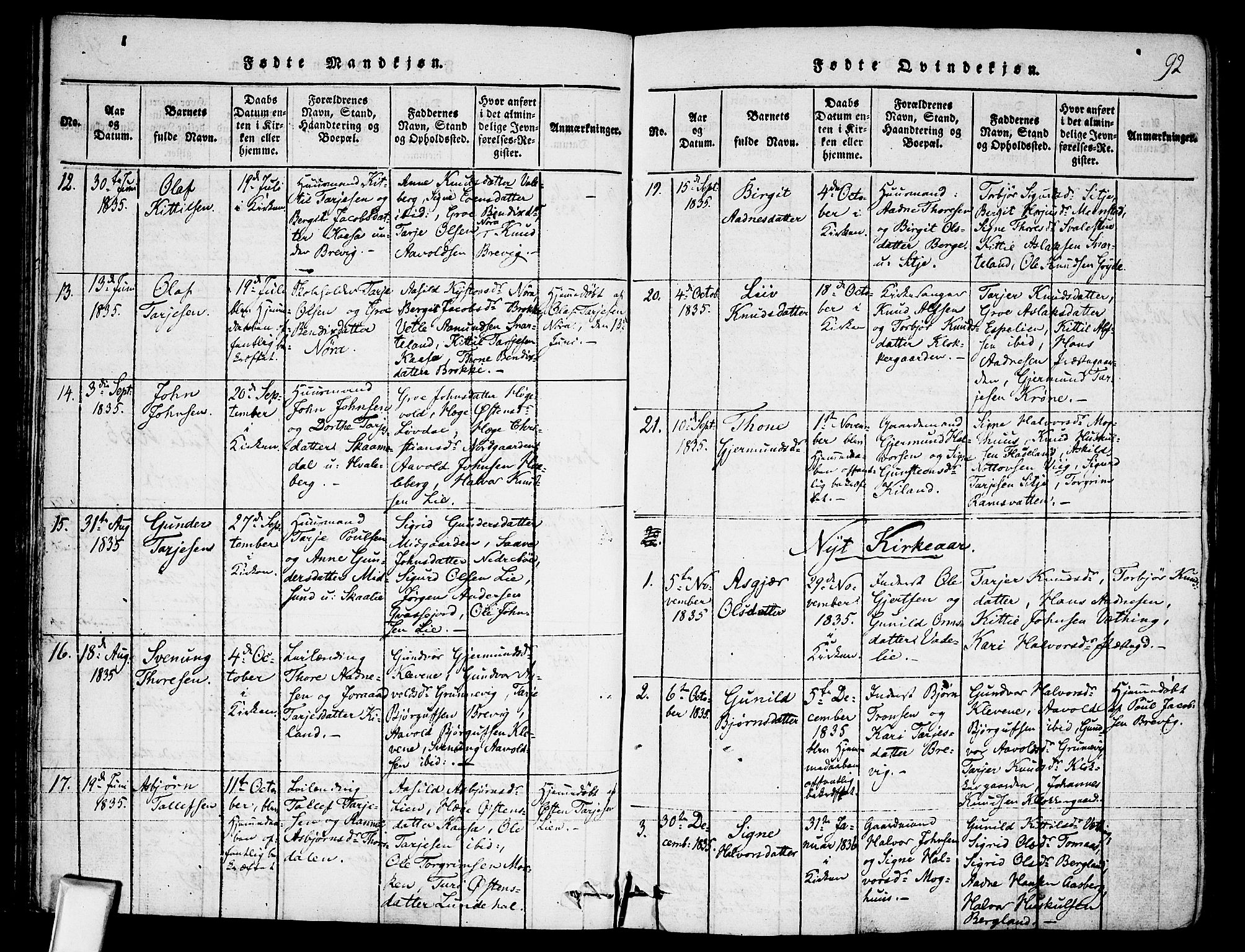 Fyresdal kirkebøker, SAKO/A-263/F/Fa/L0003: Parish register (official) no. I 3, 1815-1840, p. 92