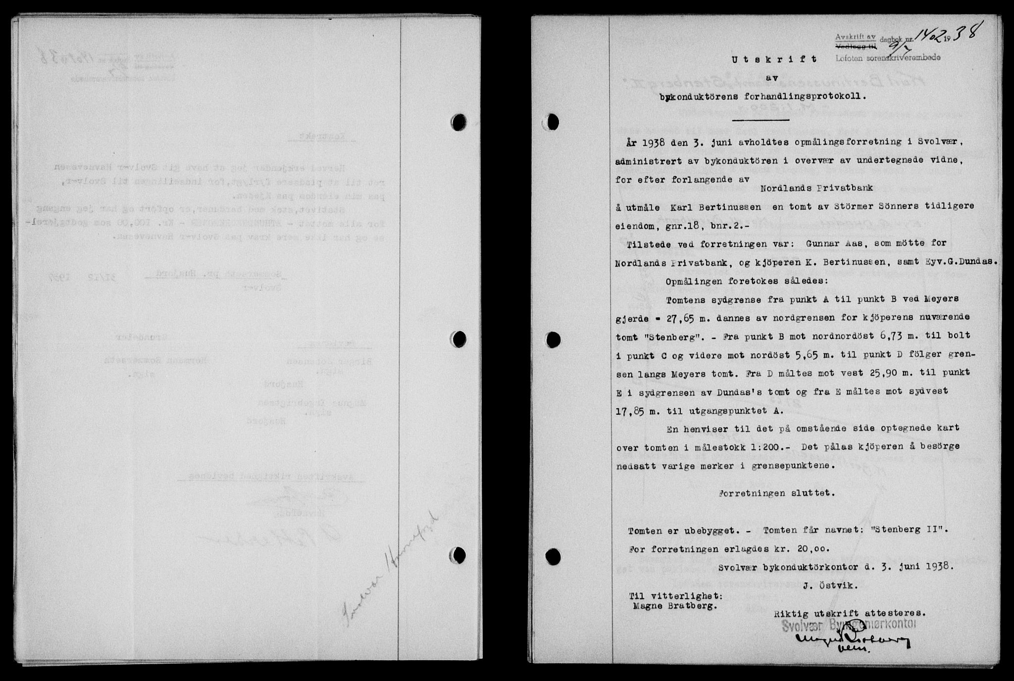 Lofoten sorenskriveri, SAT/A-0017/1/2/2C/L0004a: Mortgage book no. 4a, 1938-1938, Diary no: : 1402/1938
