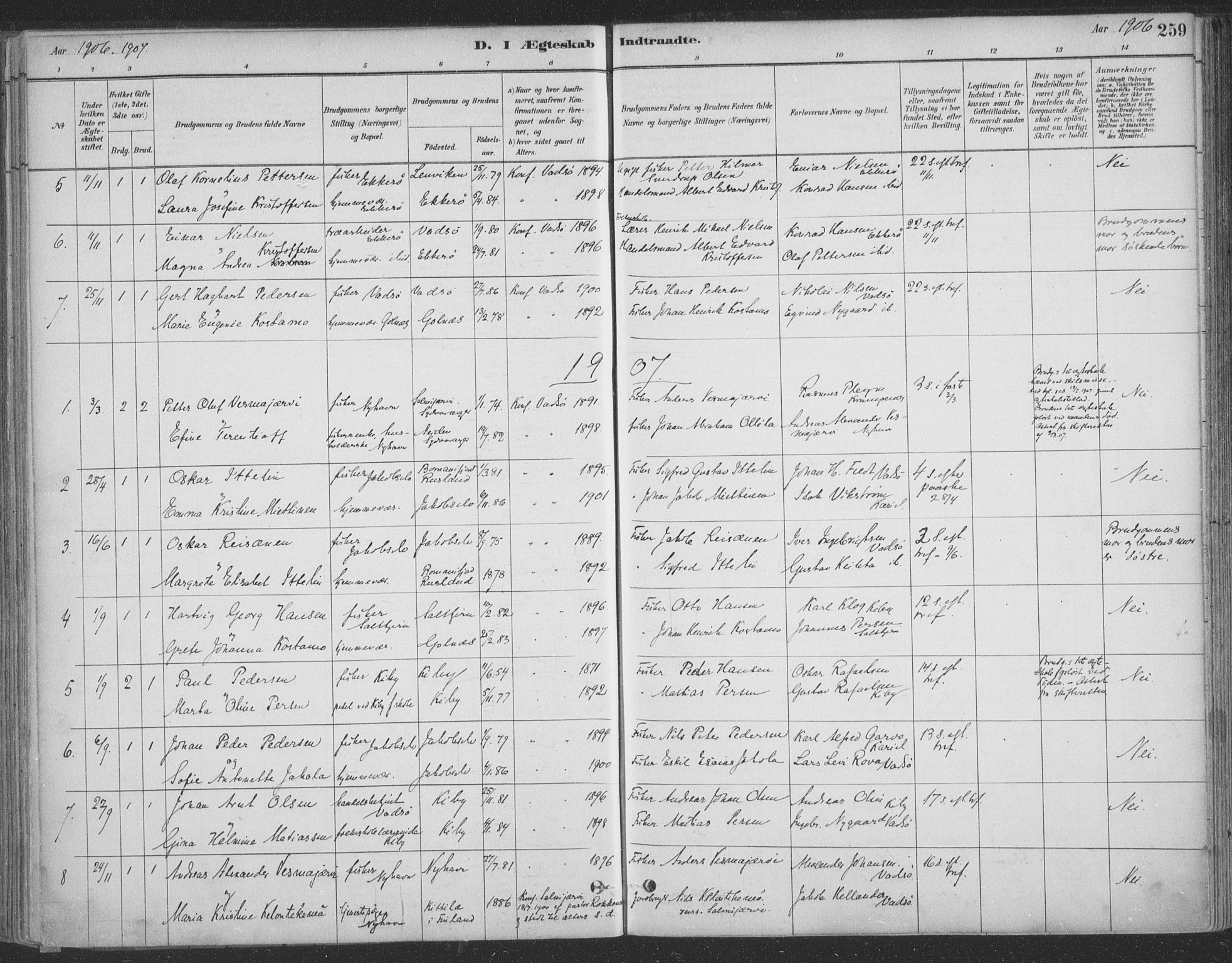 Vadsø sokneprestkontor, AV/SATØ-S-1325/H/Ha/L0009kirke: Parish register (official) no. 9, 1881-1917, p. 259