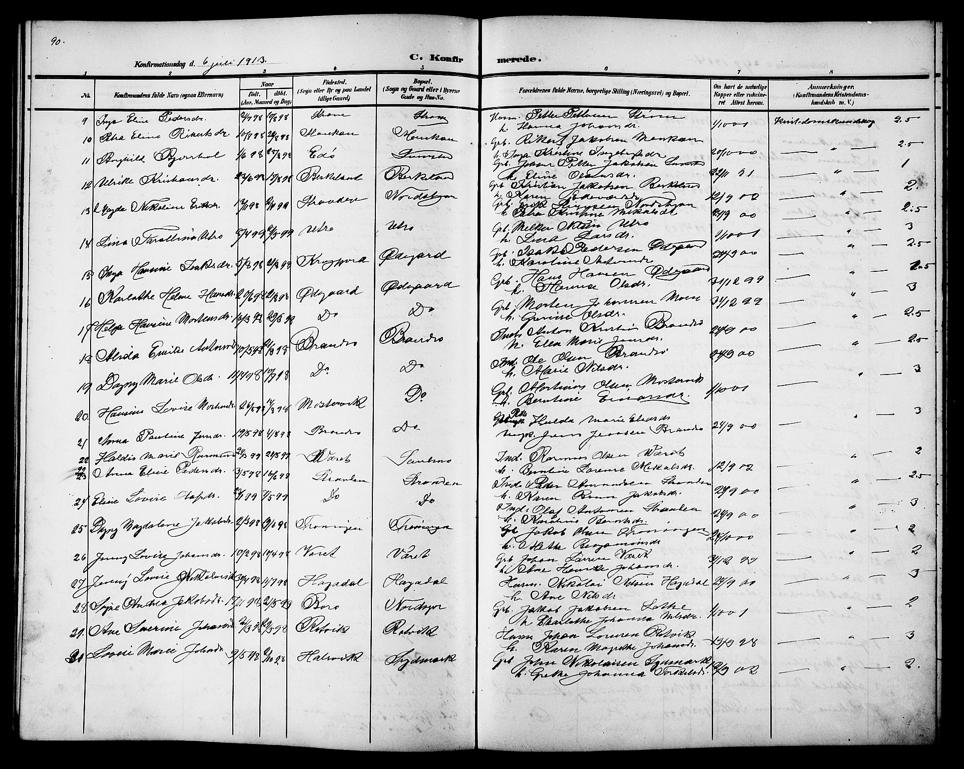Ministerialprotokoller, klokkerbøker og fødselsregistre - Sør-Trøndelag, AV/SAT-A-1456/657/L0717: Parish register (copy) no. 657C04, 1904-1923, p. 90