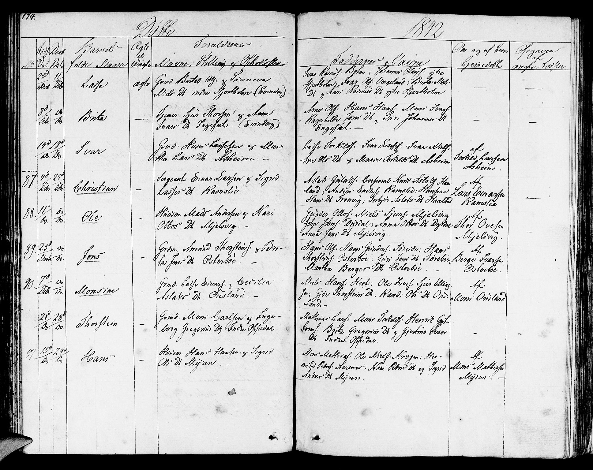 Lavik sokneprestembete, SAB/A-80901: Parish register (official) no. A 2I, 1821-1842, p. 174