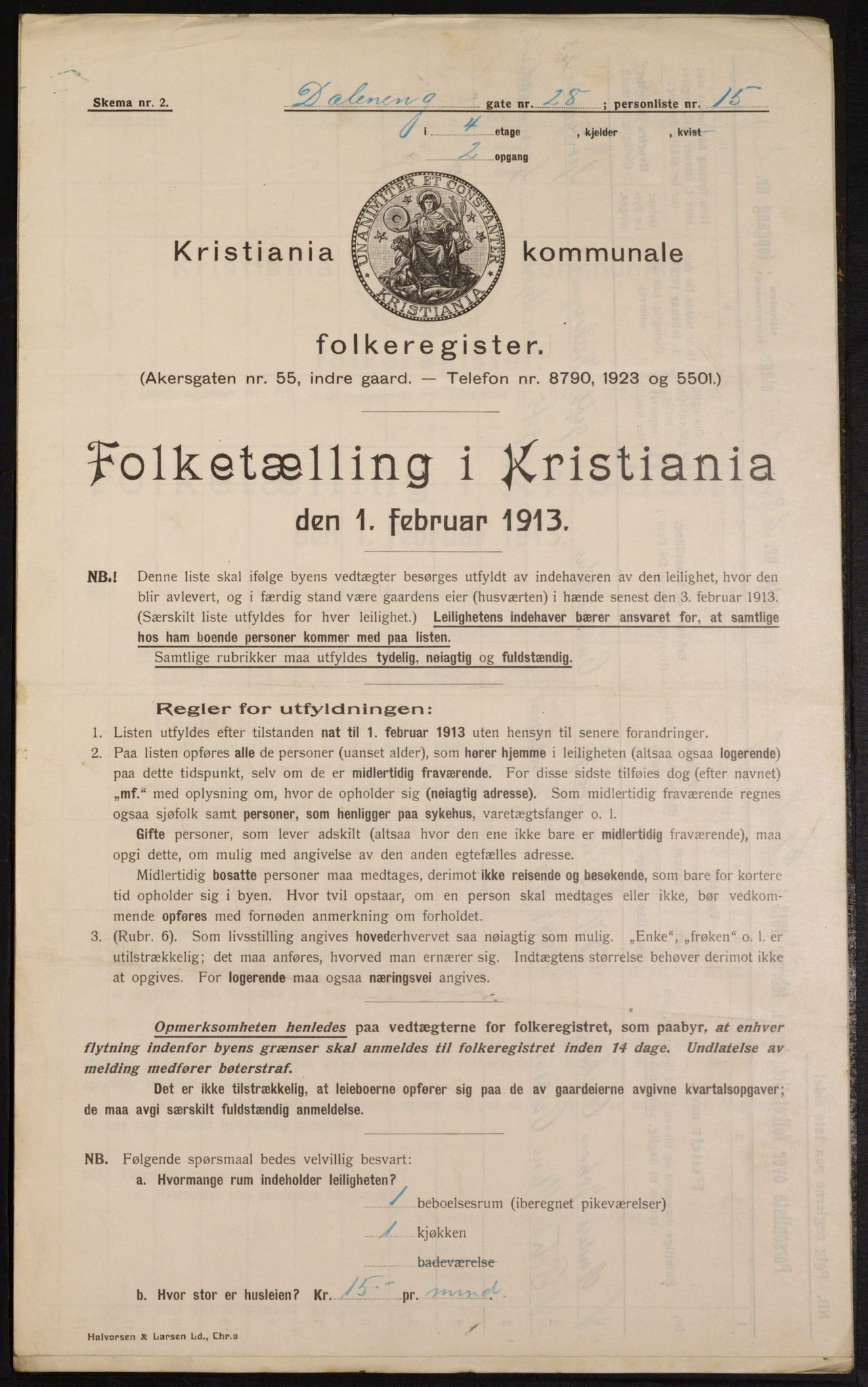 OBA, Municipal Census 1913 for Kristiania, 1913, p. 17632