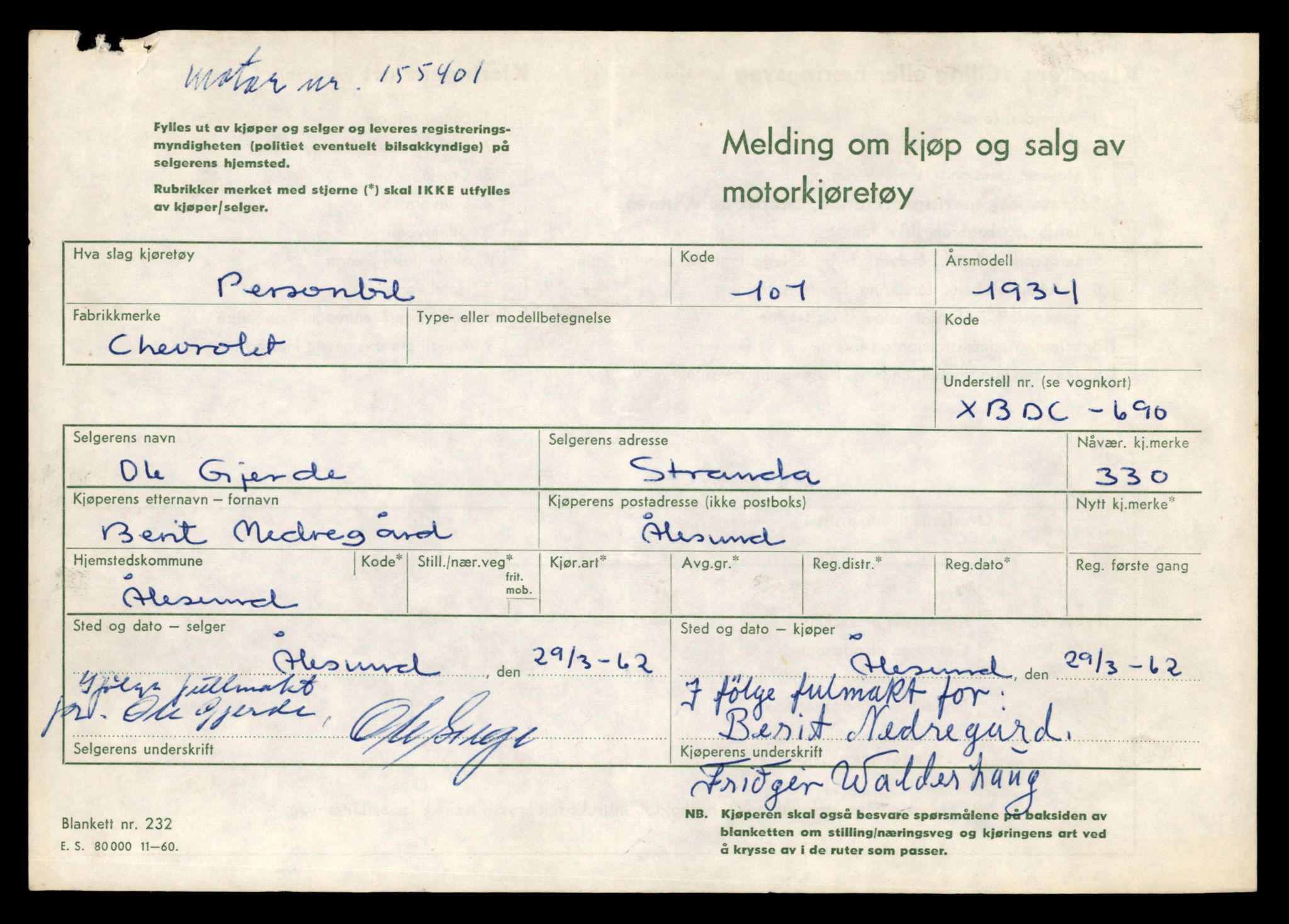 Møre og Romsdal vegkontor - Ålesund trafikkstasjon, SAT/A-4099/F/Fe/L0003: Registreringskort for kjøretøy T 232 - T 340, 1927-1998, p. 2660