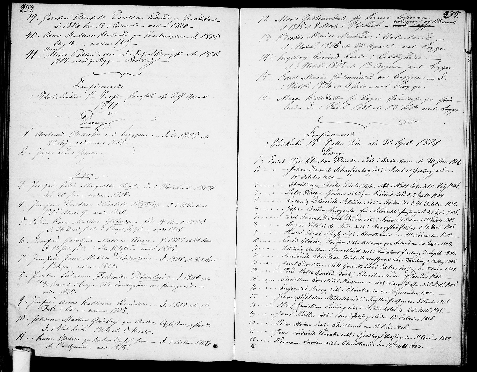 Garnisonsmenigheten Kirkebøker, SAO/A-10846/F/Fa/L0004: Parish register (official) no. 4, 1820-1828, p. 254-255