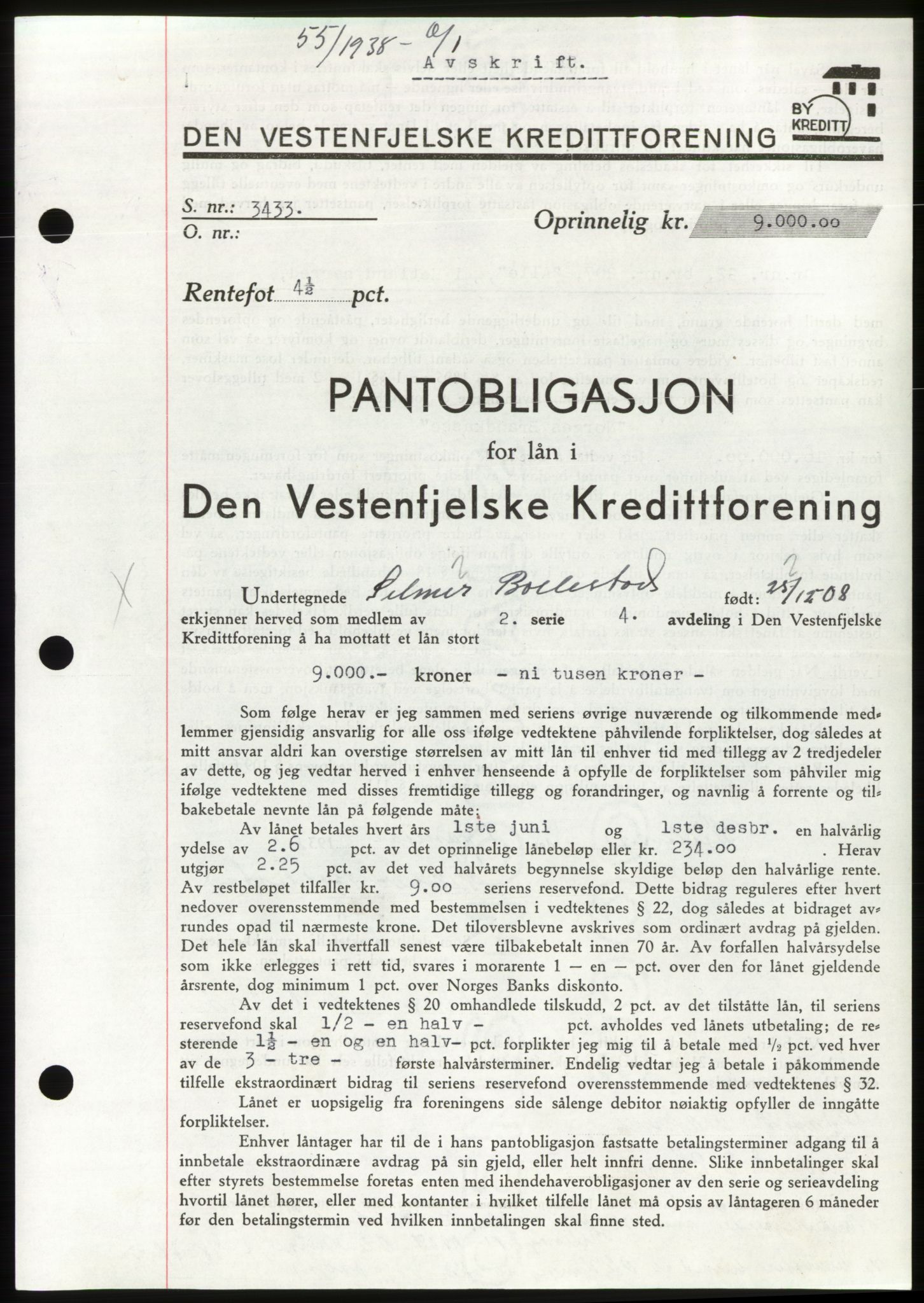 Jæren sorenskriveri, SAST/A-100310/03/G/Gba/L0070: Mortgage book, 1938-1938, Diary no: : 55/1938