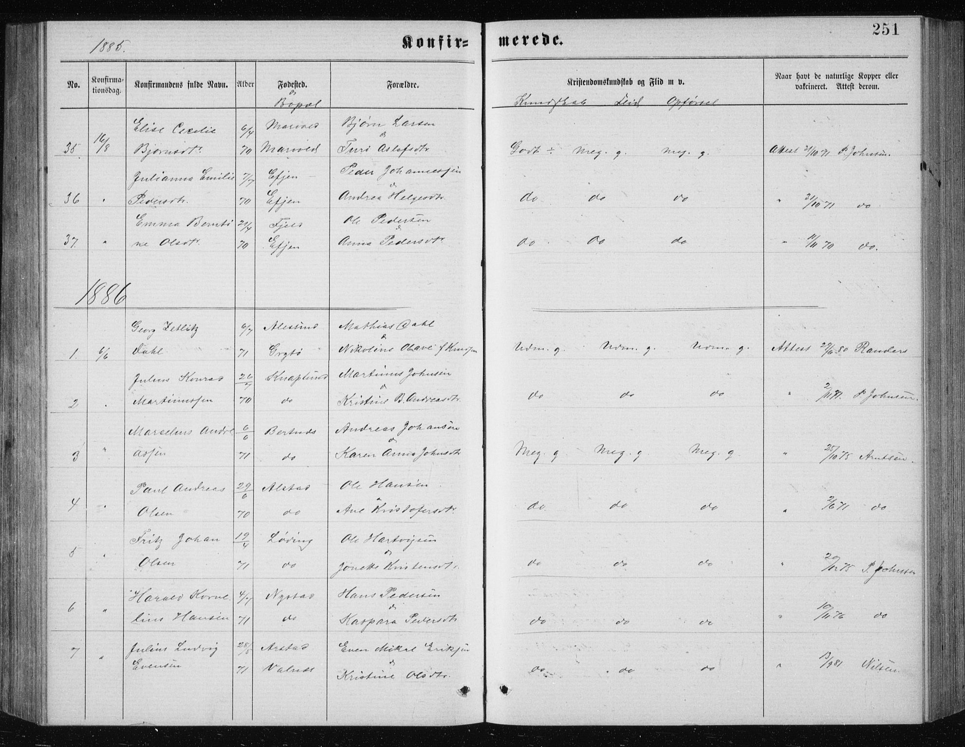 Ministerialprotokoller, klokkerbøker og fødselsregistre - Nordland, SAT/A-1459/801/L0031: Parish register (copy) no. 801C06, 1883-1887, p. 251