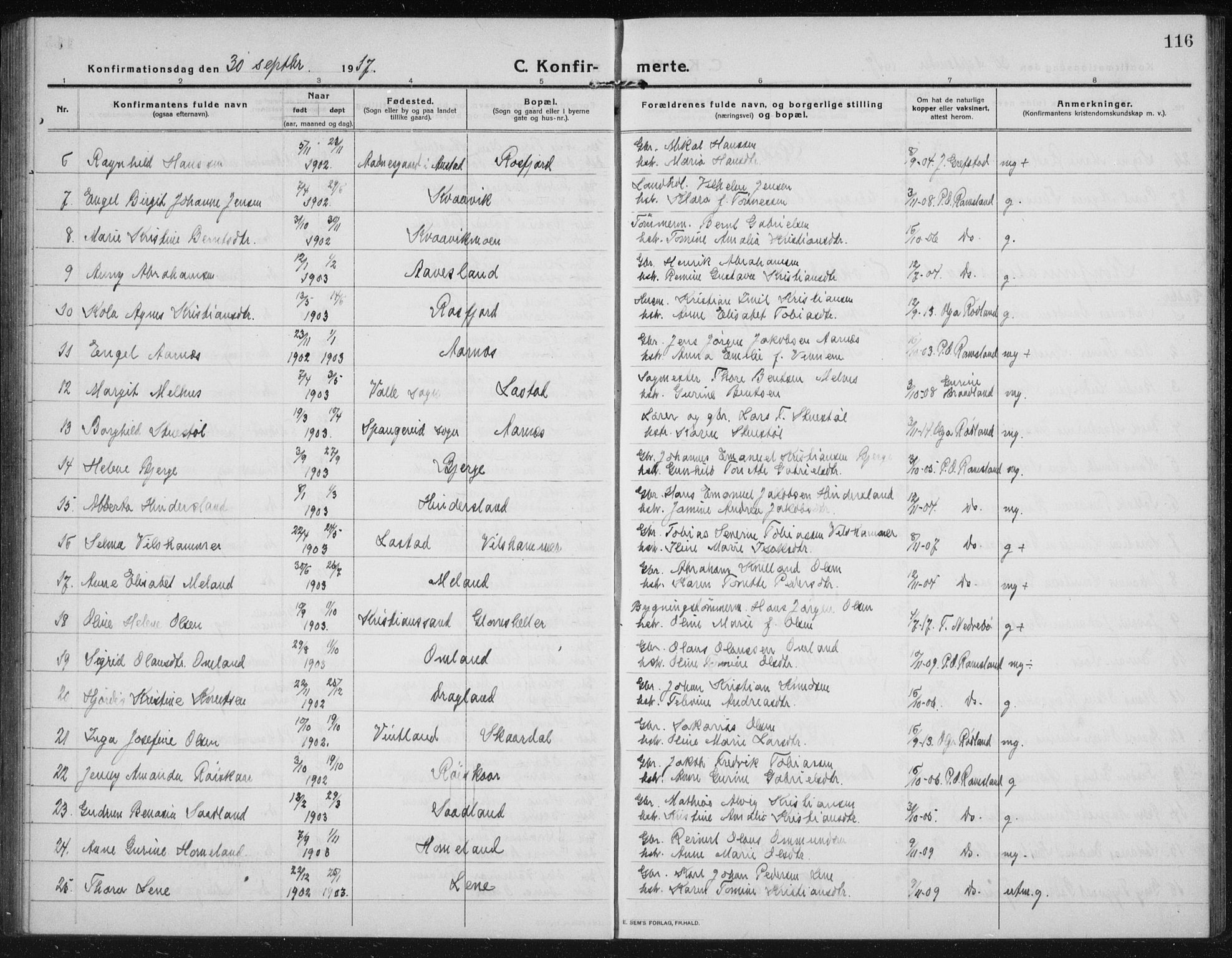 Lyngdal sokneprestkontor, AV/SAK-1111-0029/F/Fb/Fbc/L0006: Parish register (copy) no. B 6, 1914-1934, p. 116