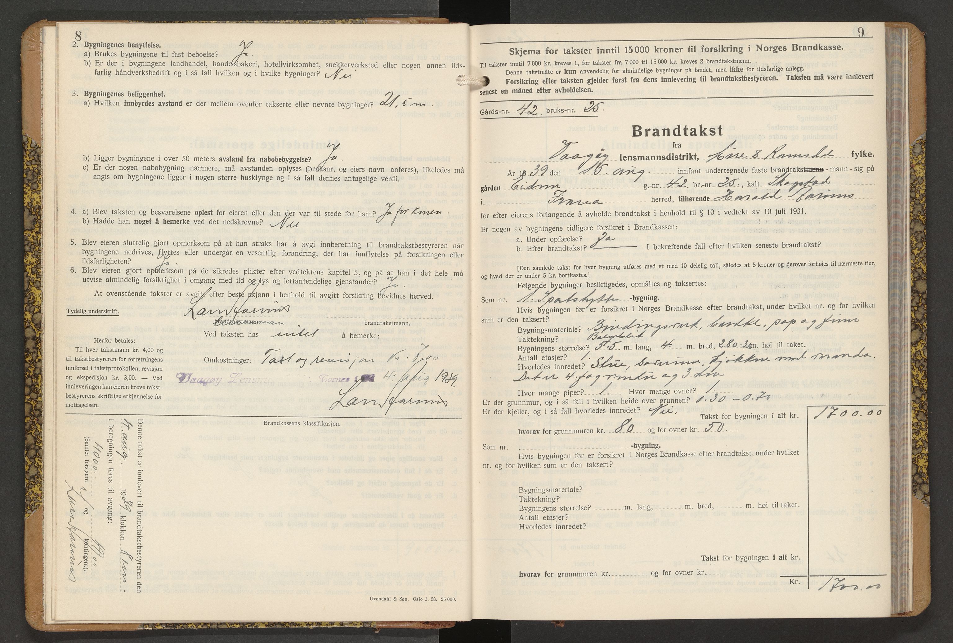 Norges Brannkasse Vågøy og Sund, AV/SAT-A-5504/Fb/L0006: Branntakstprotokoll, 1939-1950