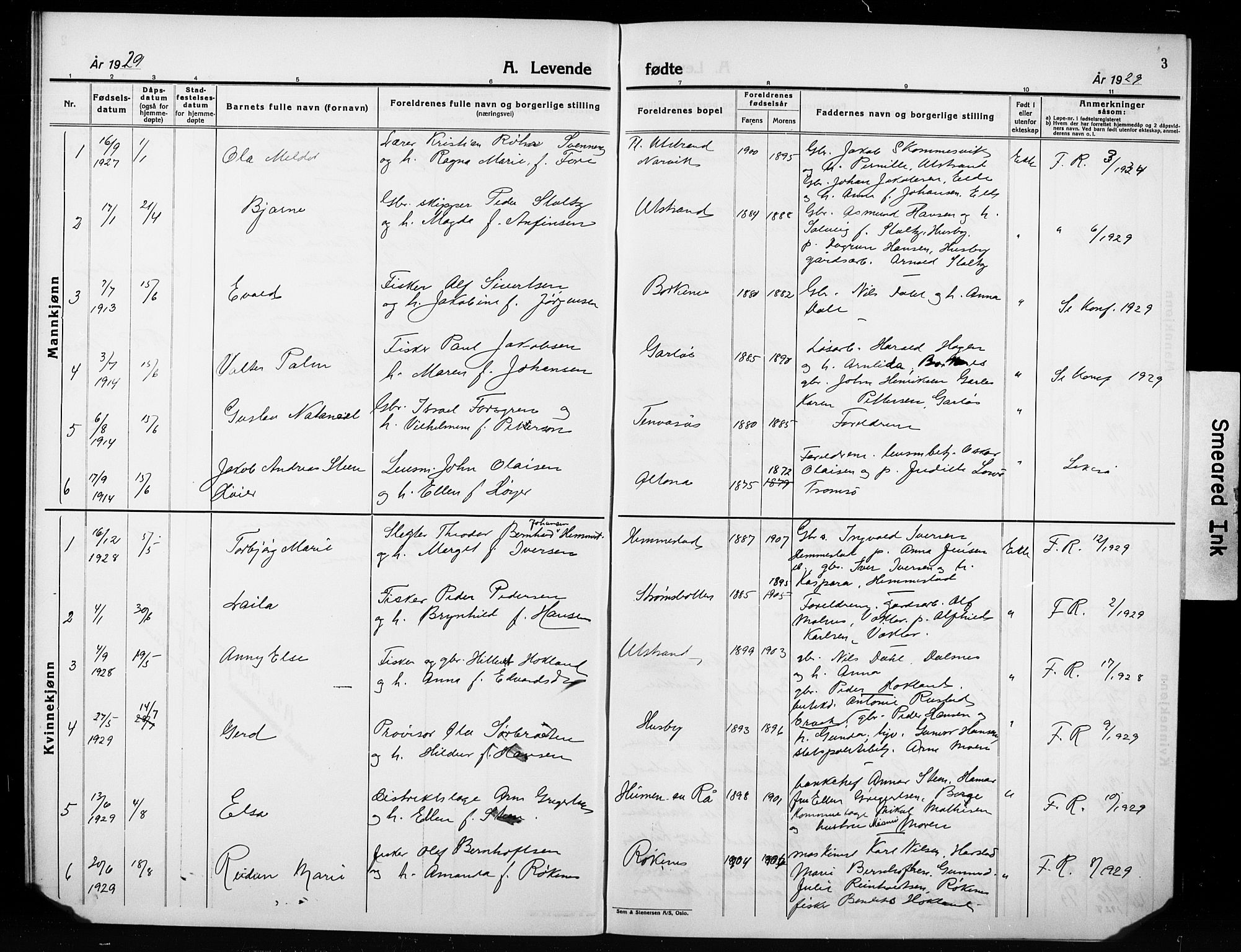 Kvæfjord sokneprestkontor, AV/SATØ-S-1323/G/Ga/Gab/L0007klokker: Parish register (copy) no. 7, 1926-1931, p. 3