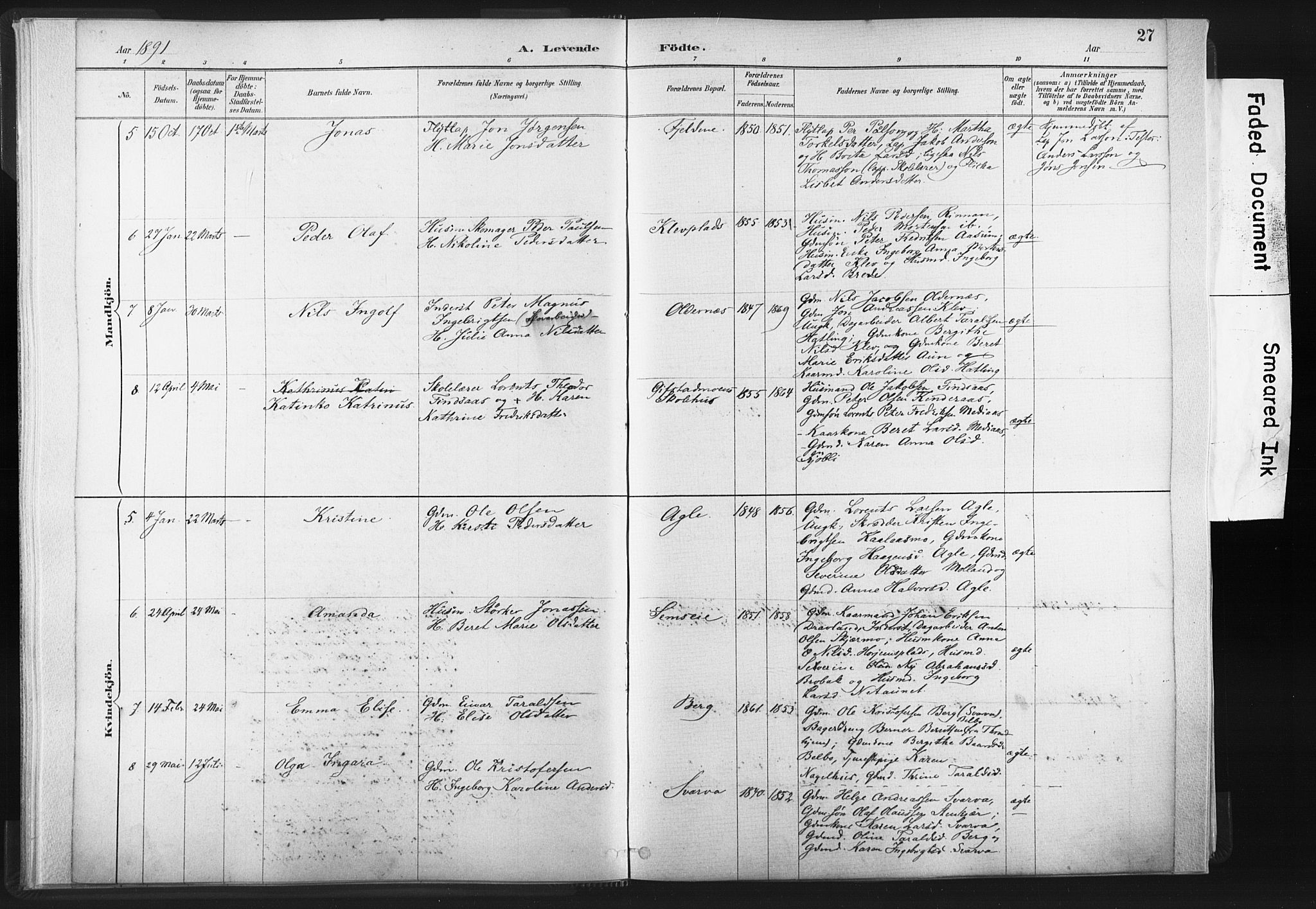 Ministerialprotokoller, klokkerbøker og fødselsregistre - Nord-Trøndelag, SAT/A-1458/749/L0474: Parish register (official) no. 749A08, 1887-1903, p. 27