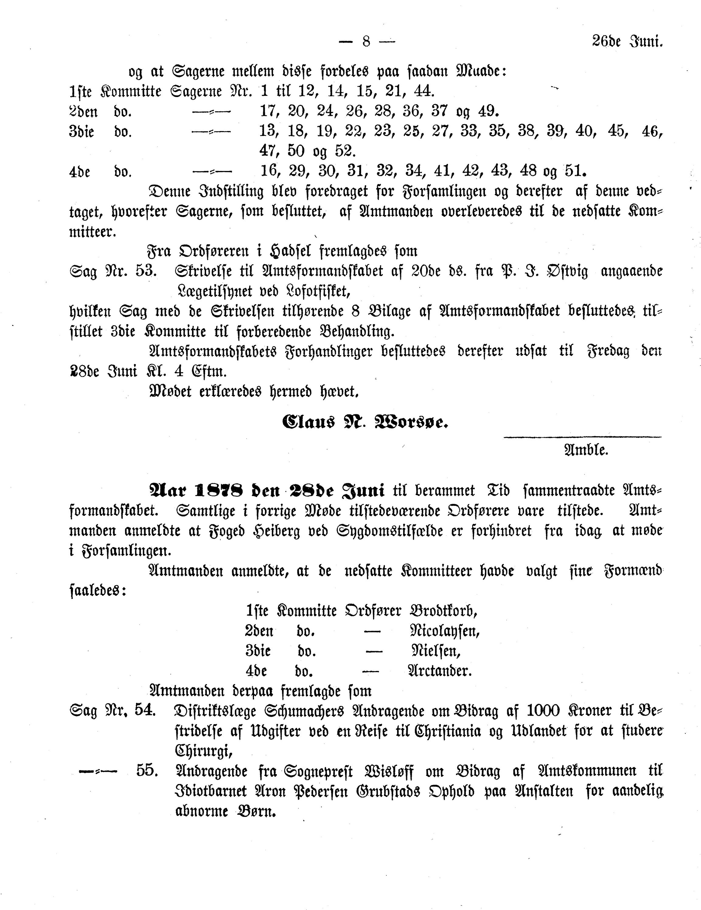 Nordland Fylkeskommune. Fylkestinget, AIN/NFK-17/176/A/Ac/L0012: Fylkestingsforhandlinger 1878, 1878, p. 8