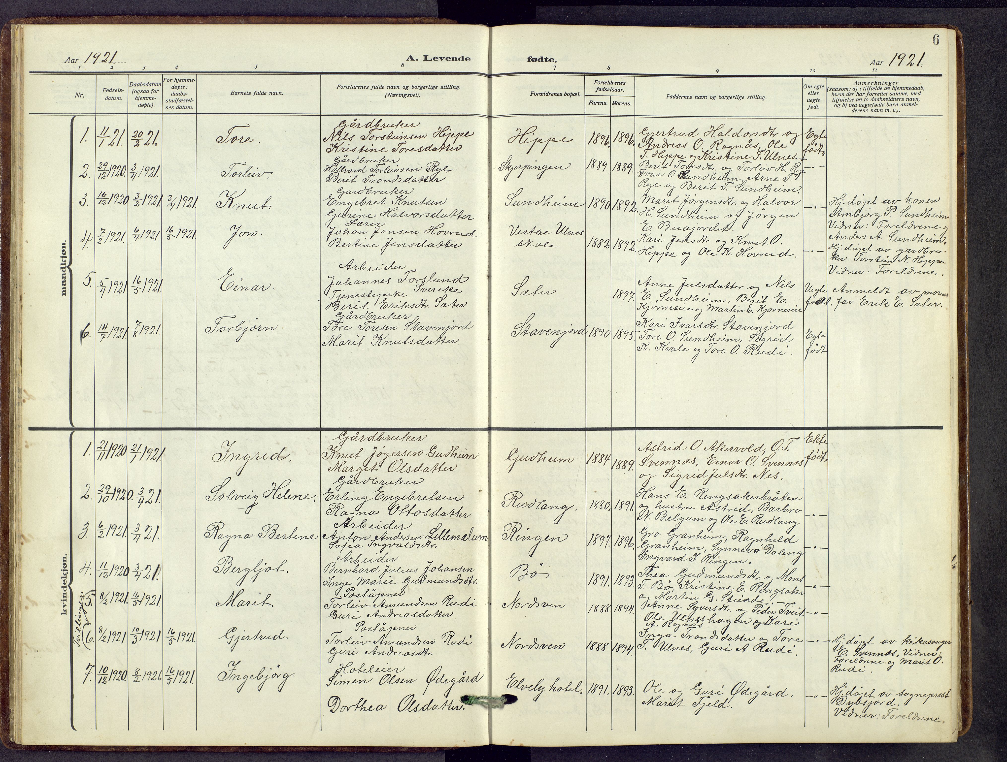 Nord-Aurdal prestekontor, AV/SAH-PREST-132/H/Ha/Hab/L0014: Parish register (copy) no. 14, 1917-1953, p. 6